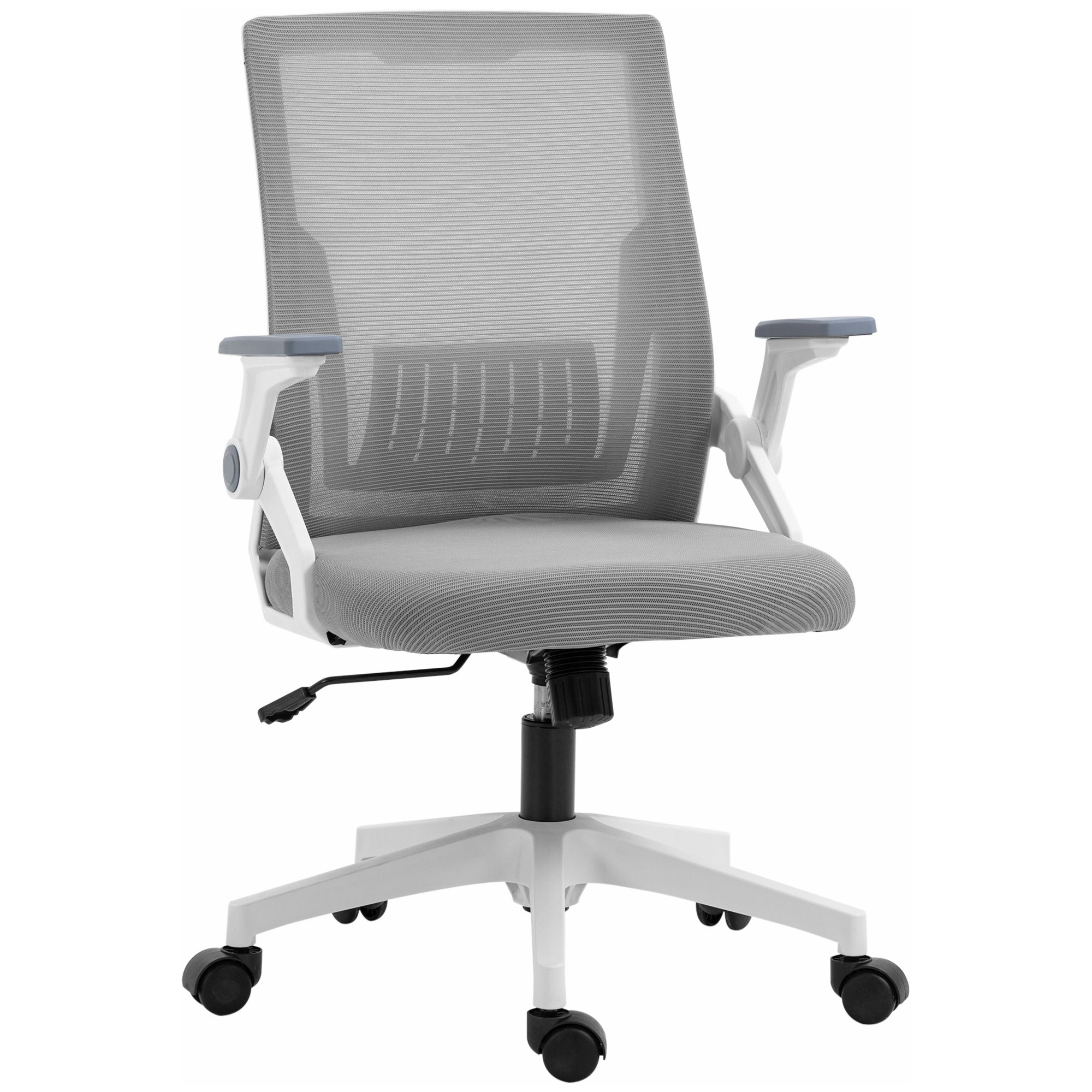 Vinsetto Mesh Office Chair, Desk Chair with Lumbar Support, Flip-up Armrest, Swivel Wheels, Adjustable Height, Grey - North Peak Garden Furniture