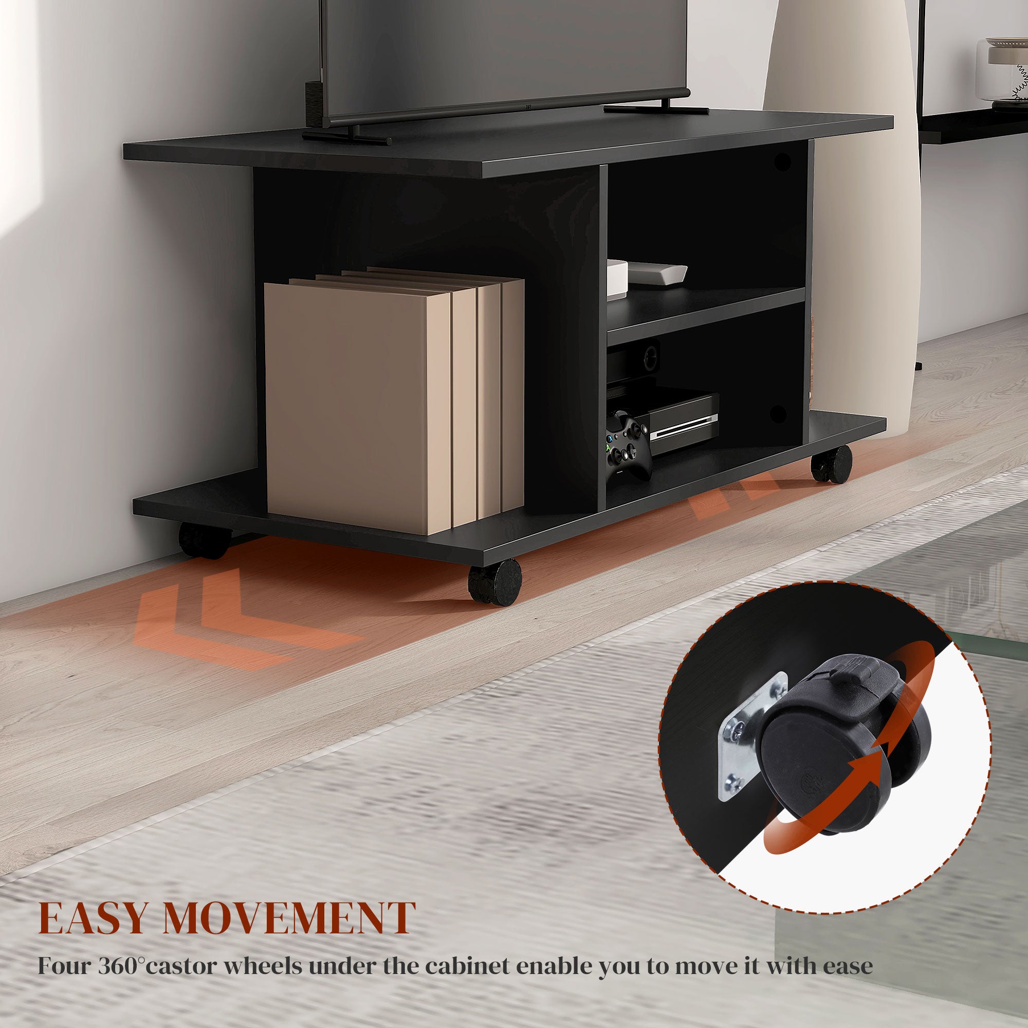 HOMCOM Modern TV Cabinet Stand Storage Shelves Table Mobile Bedroom Furniture Bookshelf Bookcase Black - North Peak Garden Furniture