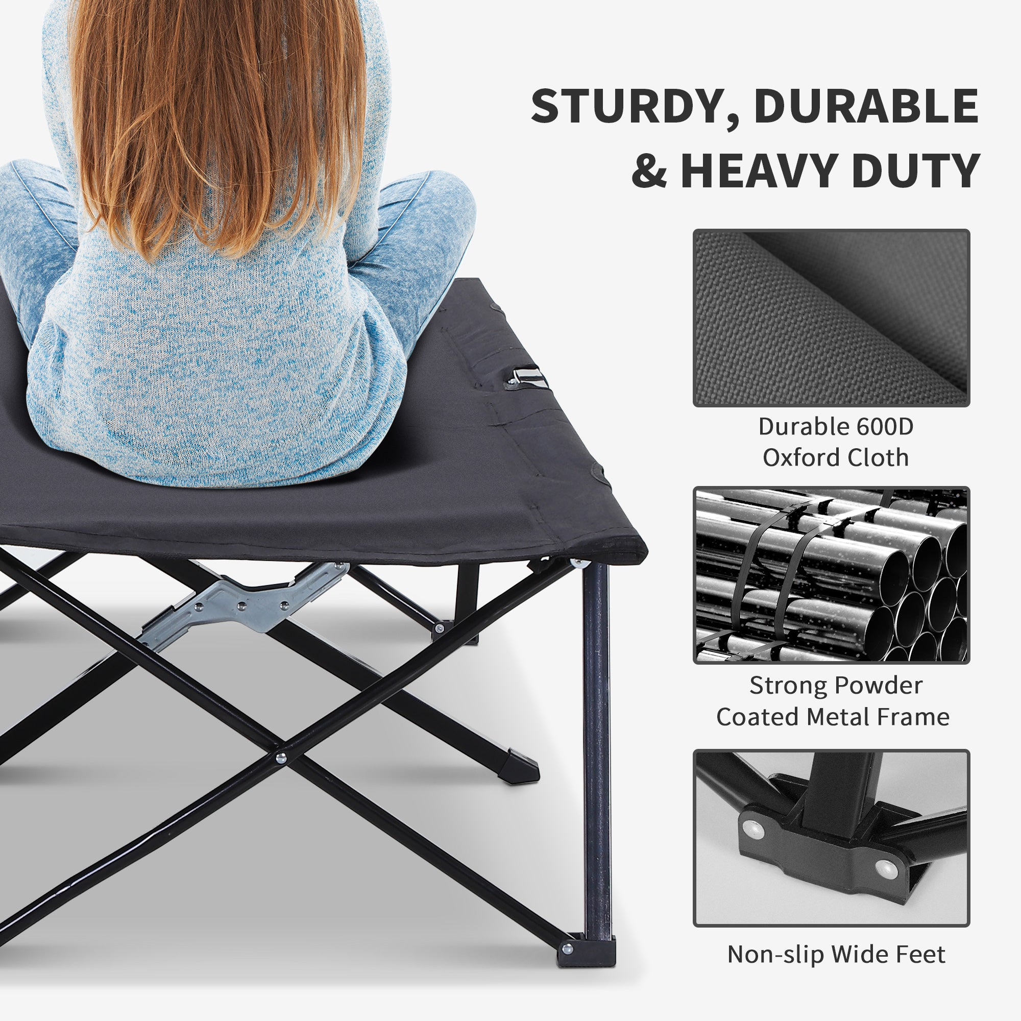 Outsunny Double Camping Cot Bed, with Bag - Black - North Peak Garden Furniture
