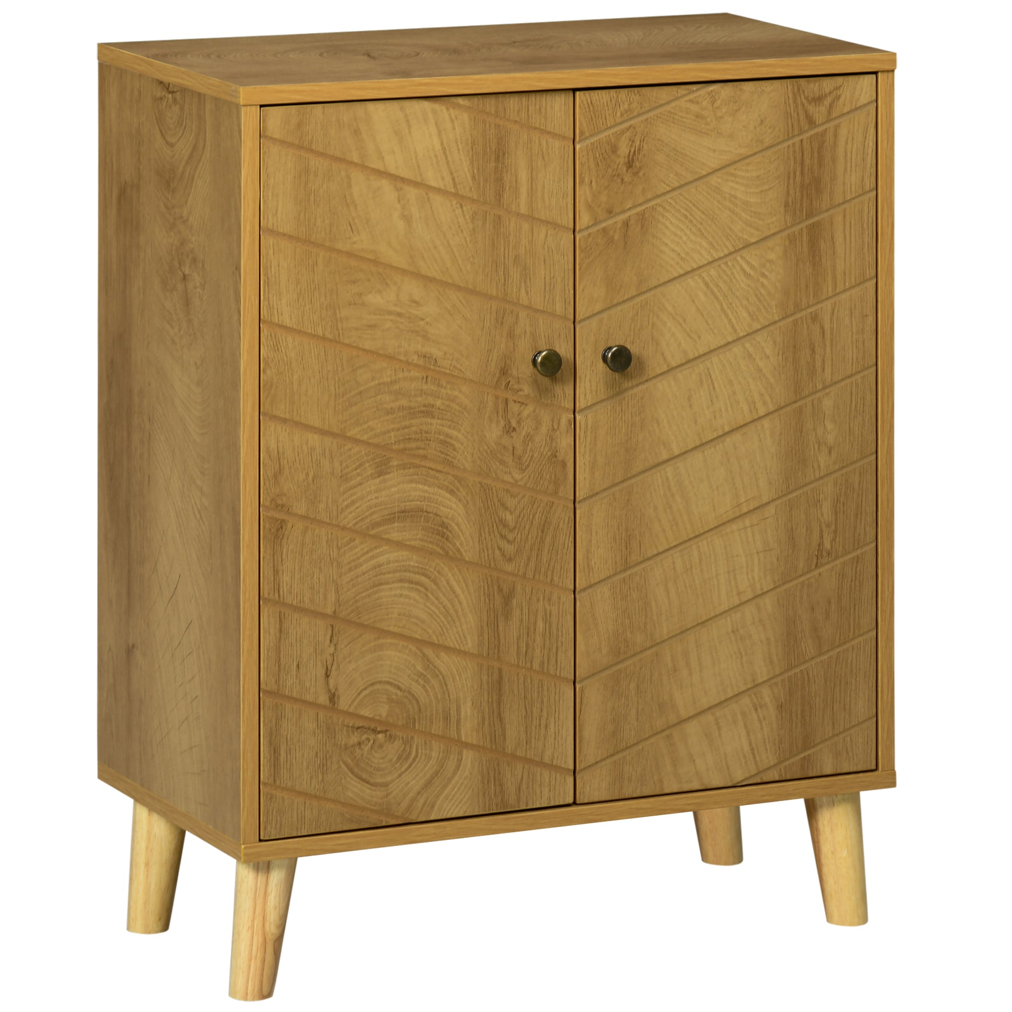 HOMCOM Vintage Storage Cabinet with Double Chevron Doors and Pine Wood Legs, Side Cabinet for Living Room, Kitchen, Bedroom, Natural Wood Effect - North Peak Garden Furniture
