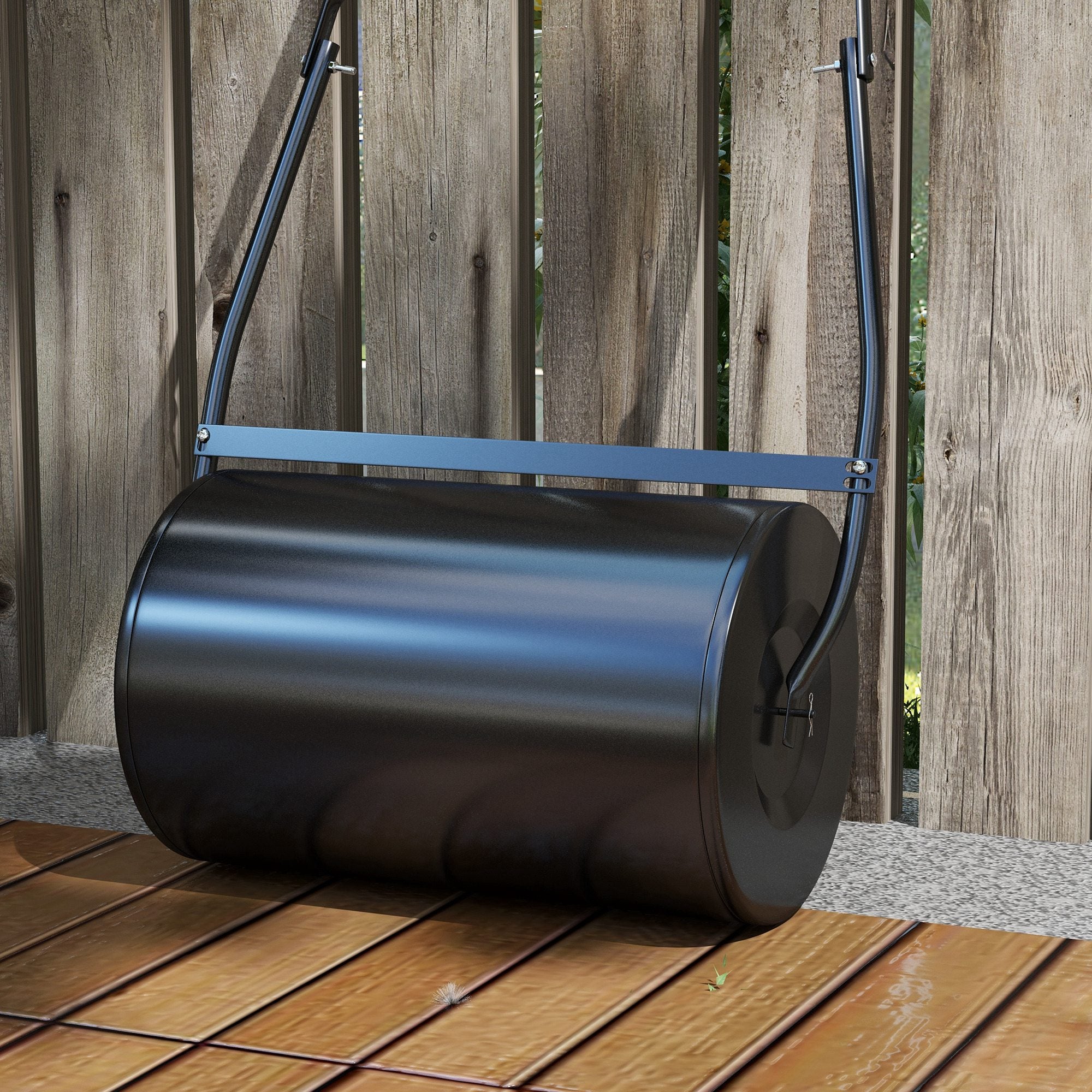 DURHAND 38L Heavy Duty Water or Sand Filled Garden Steel Lawn Roller Drum Φ50cm Black - North Peak Garden Furniture