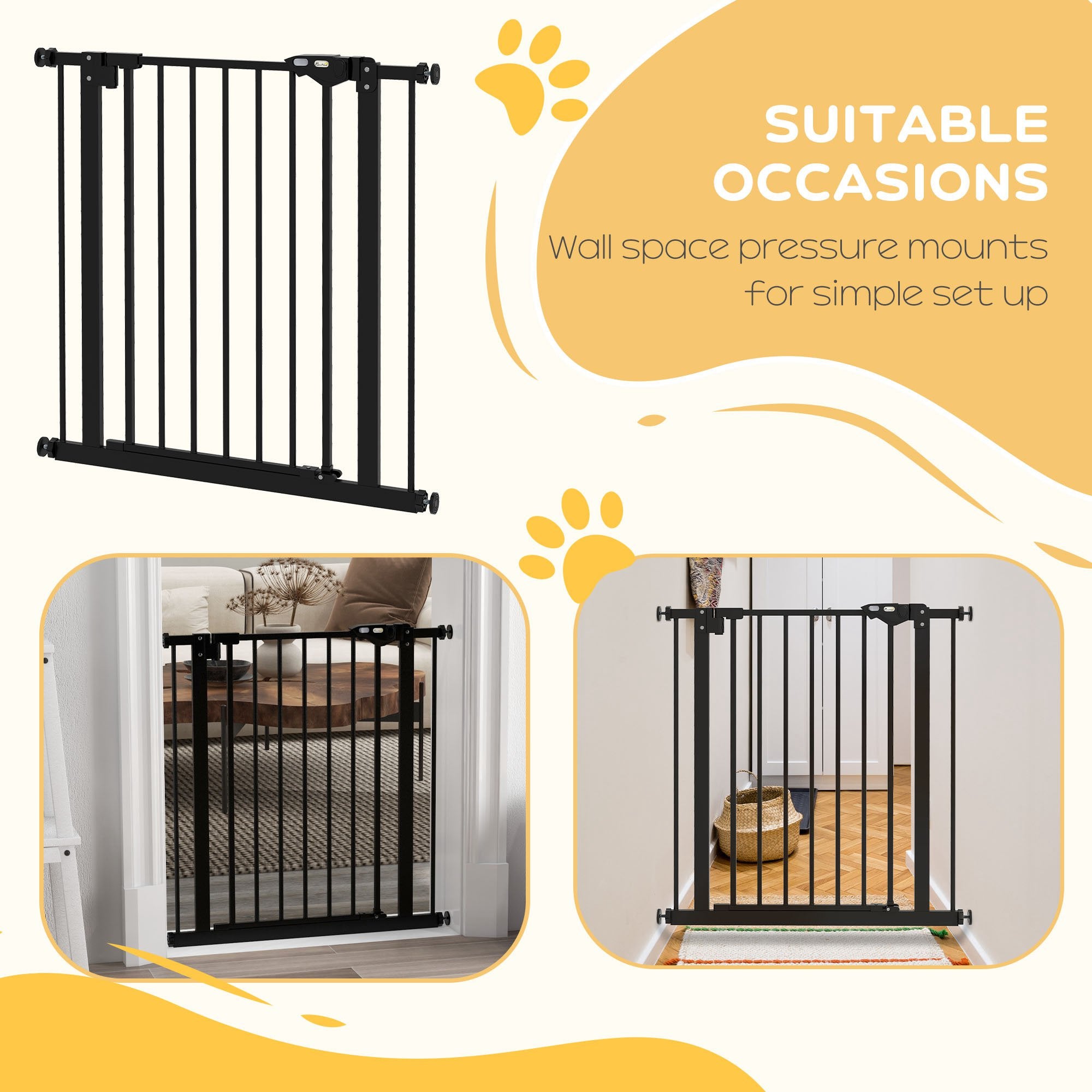 PawHut Metal 74-80cm Wide Adjustable Dog Gate Black - North Peak Garden Furniture