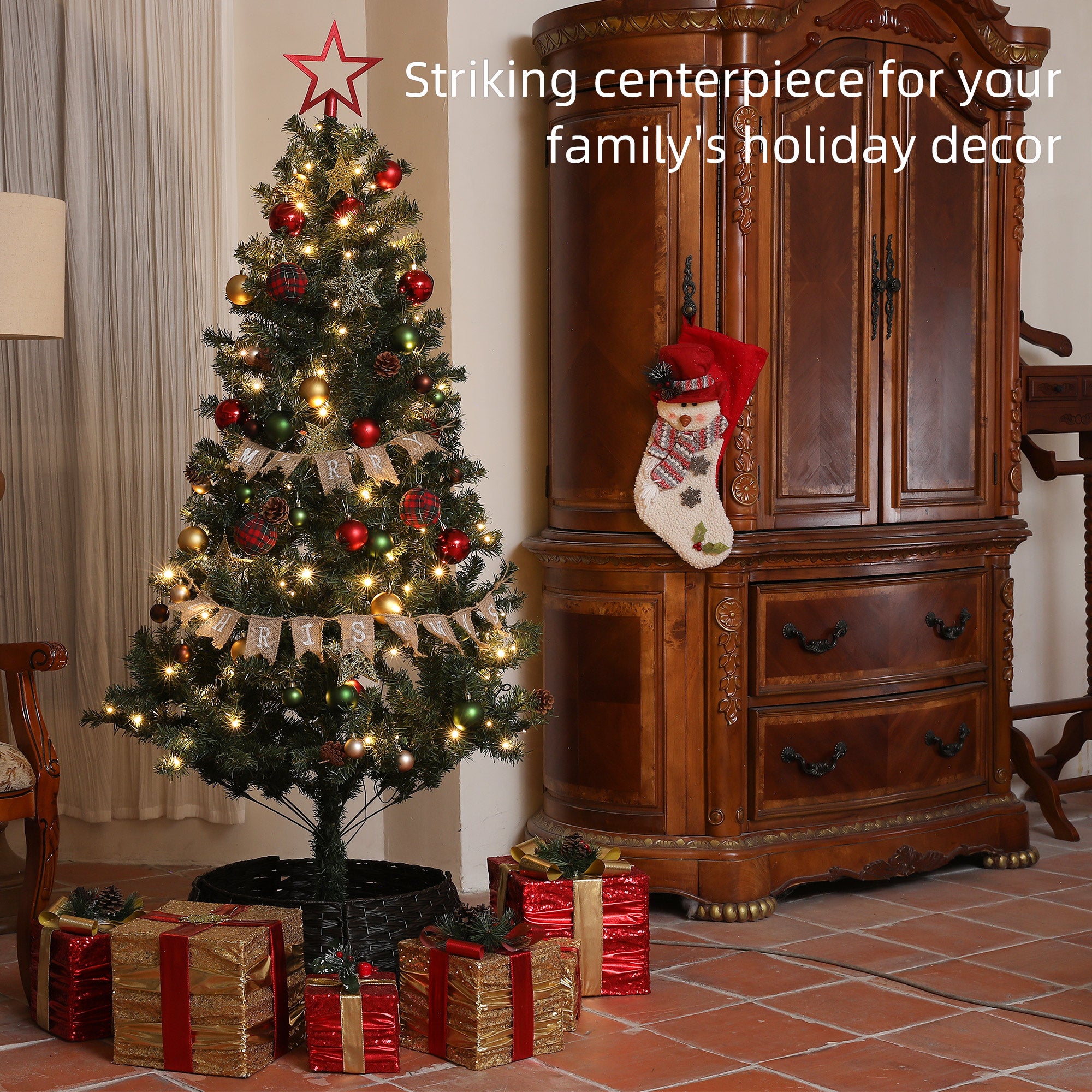HOMCOM 5ft Pre-Lit and Xmas Tree with Decorations - North Peak Garden Furniture