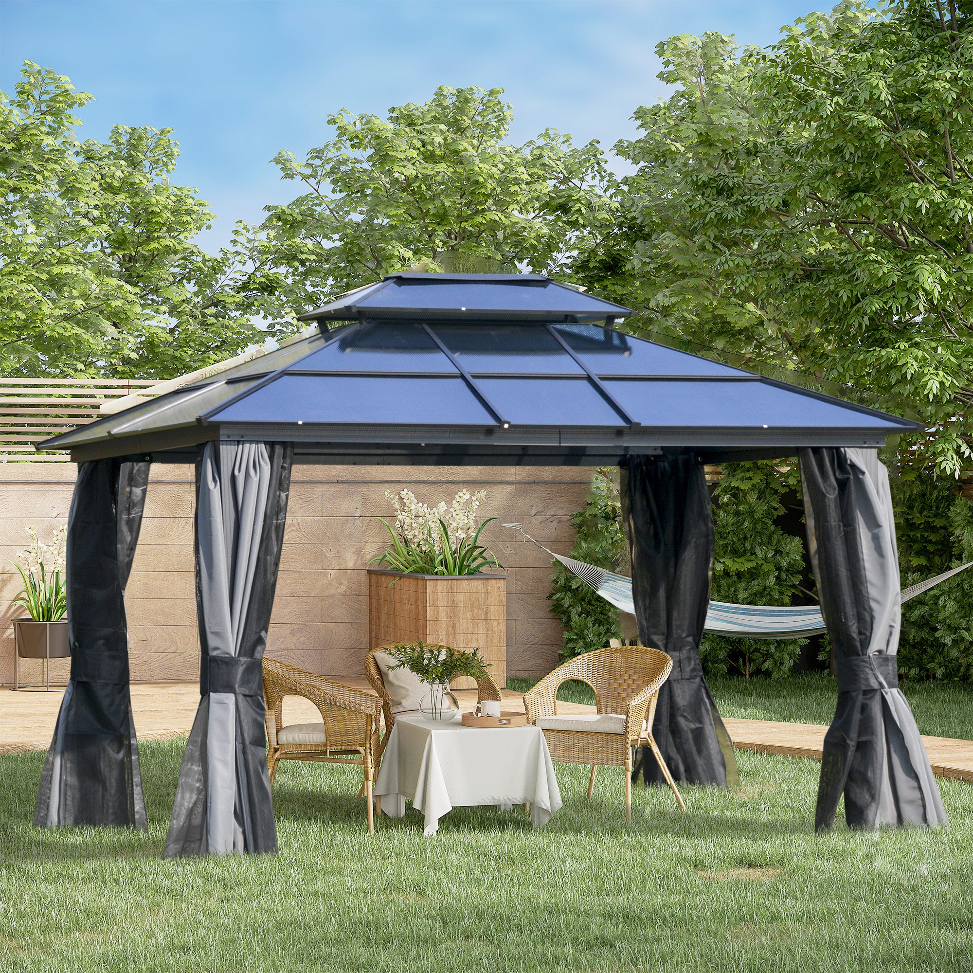 Outsunny Outdoor 3.6 x 3(m) Gazebo Cabana w/ Steel Frame & Net Sidewalls for Privacy - North Peak Garden Furniture