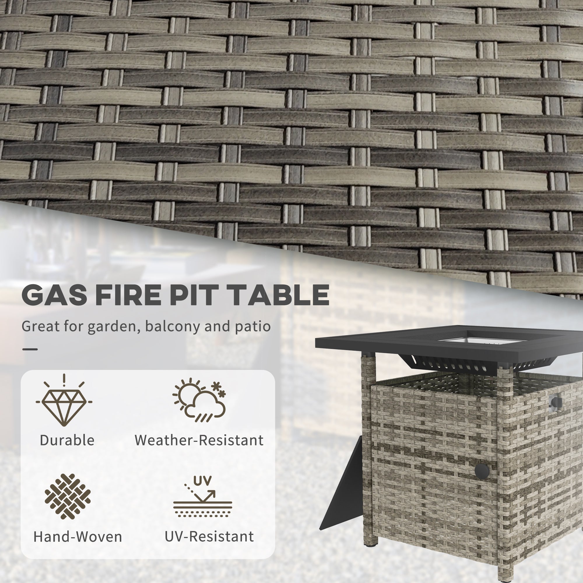 Outsunny 72.5 x 72.5cm 50,000 BTU Fire Pit Table, with Cover - Grey - North Peak Garden Furniture