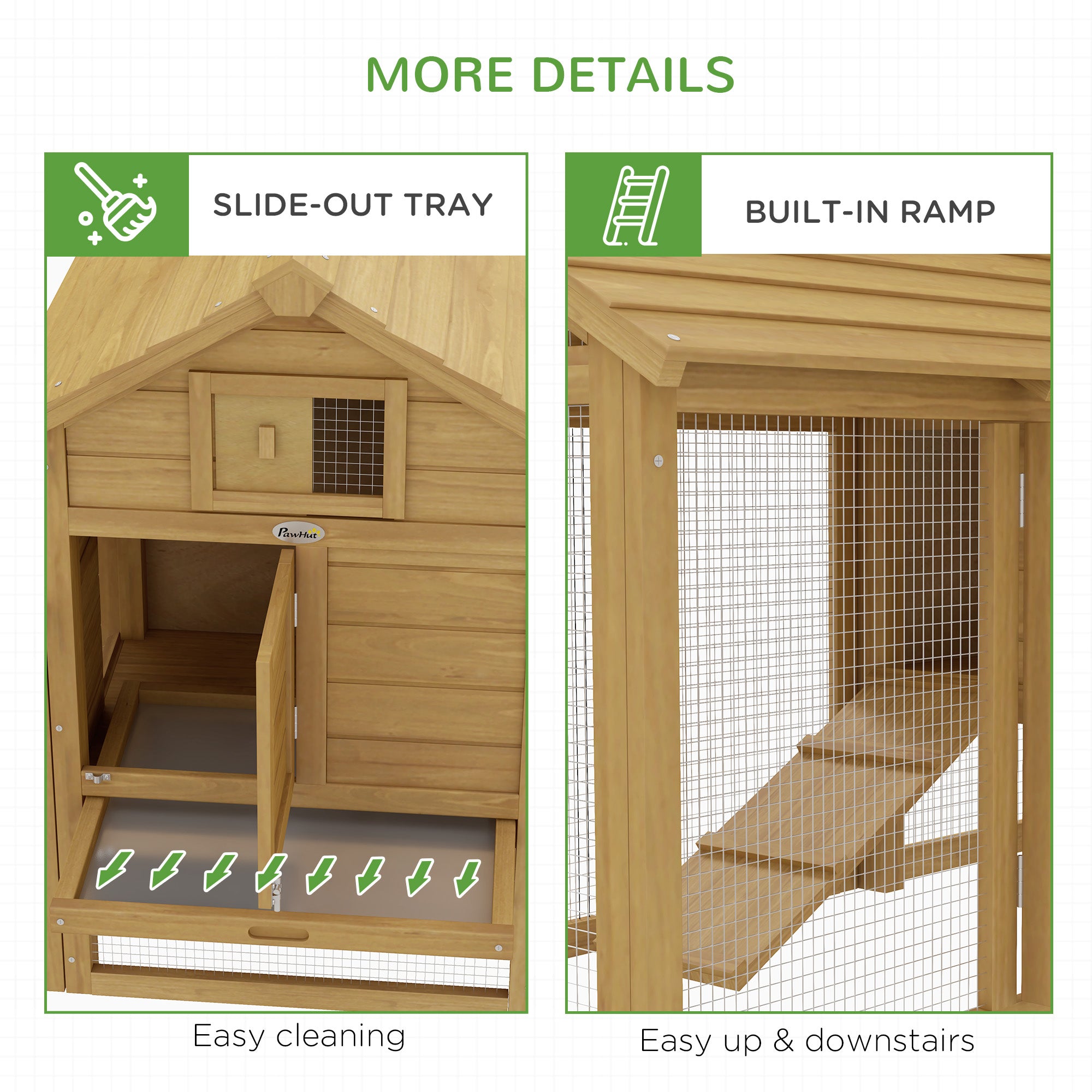 PawHut Small Chicken Coop with Run Hen House Poultry Coops Cages Nesting Box Wood 150.5 x 54 x 87cm - North Peak Garden Furniture