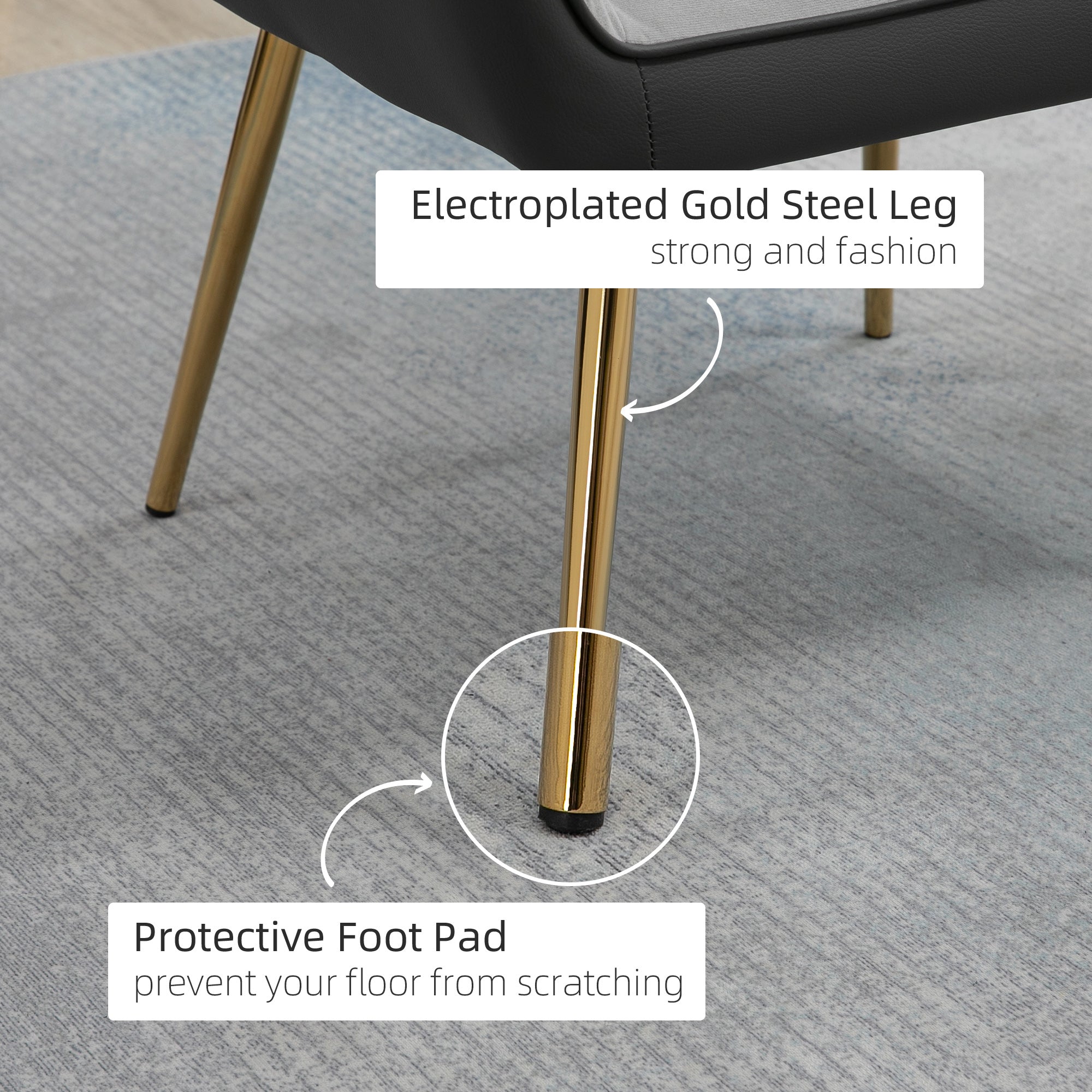 HOMCOM Velvet Armchairs, Upholstered Accent Chairs with Golden Steel Legs, Modern Vanity Chairs for Living Room and Bedroom, Light Grey - North Peak Garden Furniture