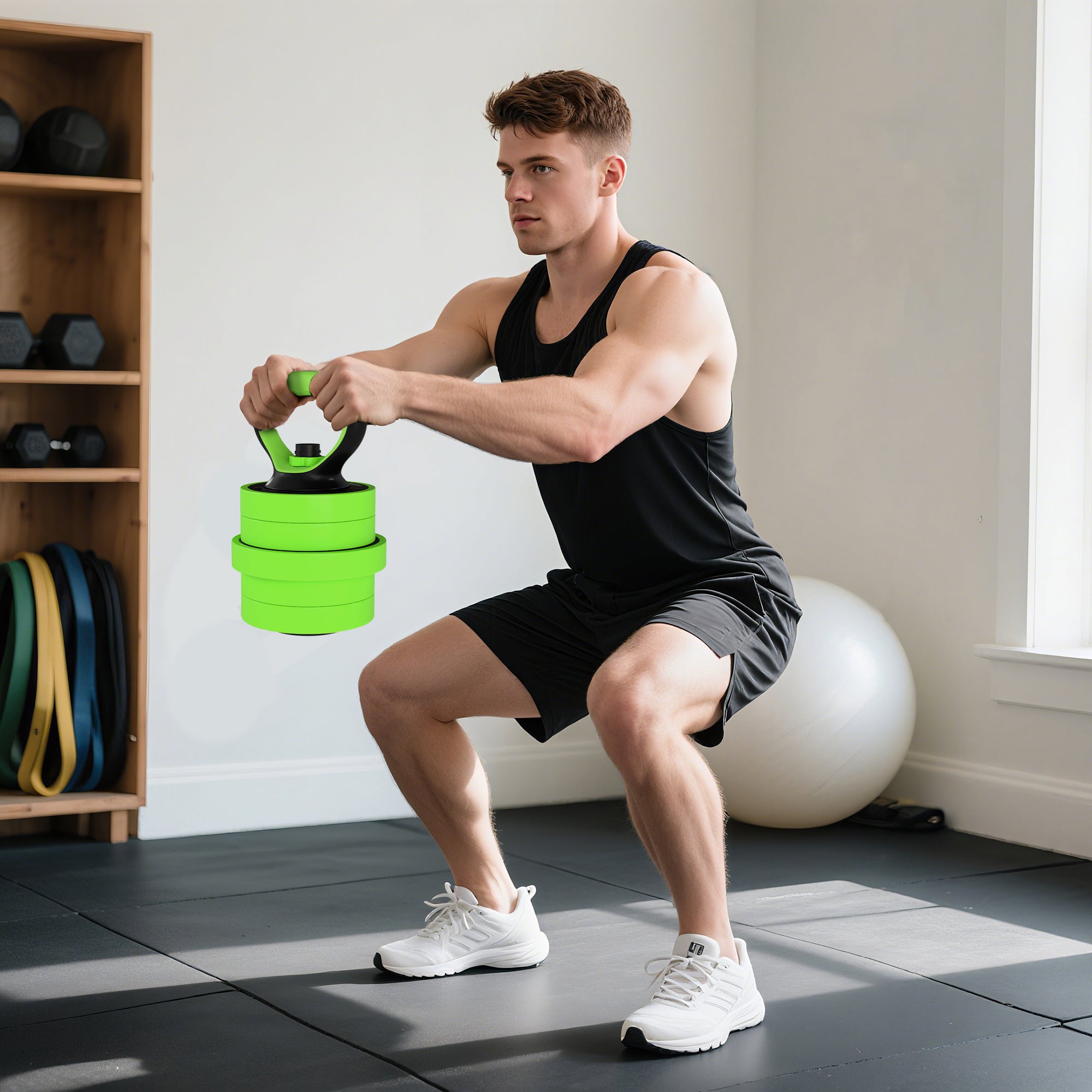 SPORTNOW 20kg Four-In-One Adjustable Weight Dumbbells Set, Barbell, Kettlebell, Push Up Stand - Green