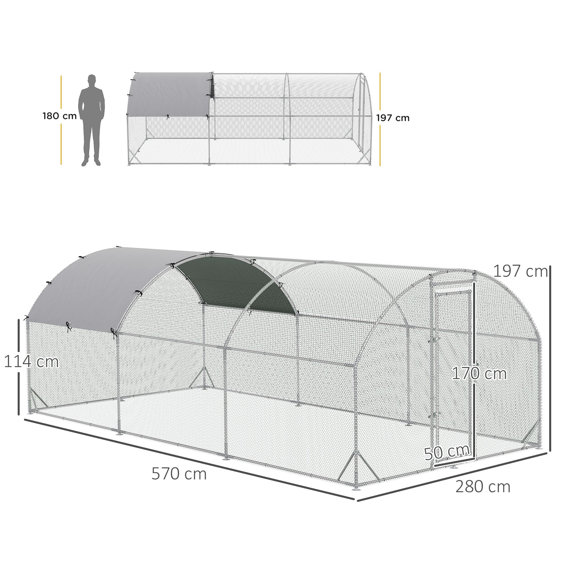 PawHut Galvanised Chicken Coop Hen House w/ Cover 5.7 x 2.8 x 2m - North Peak Garden Furniture