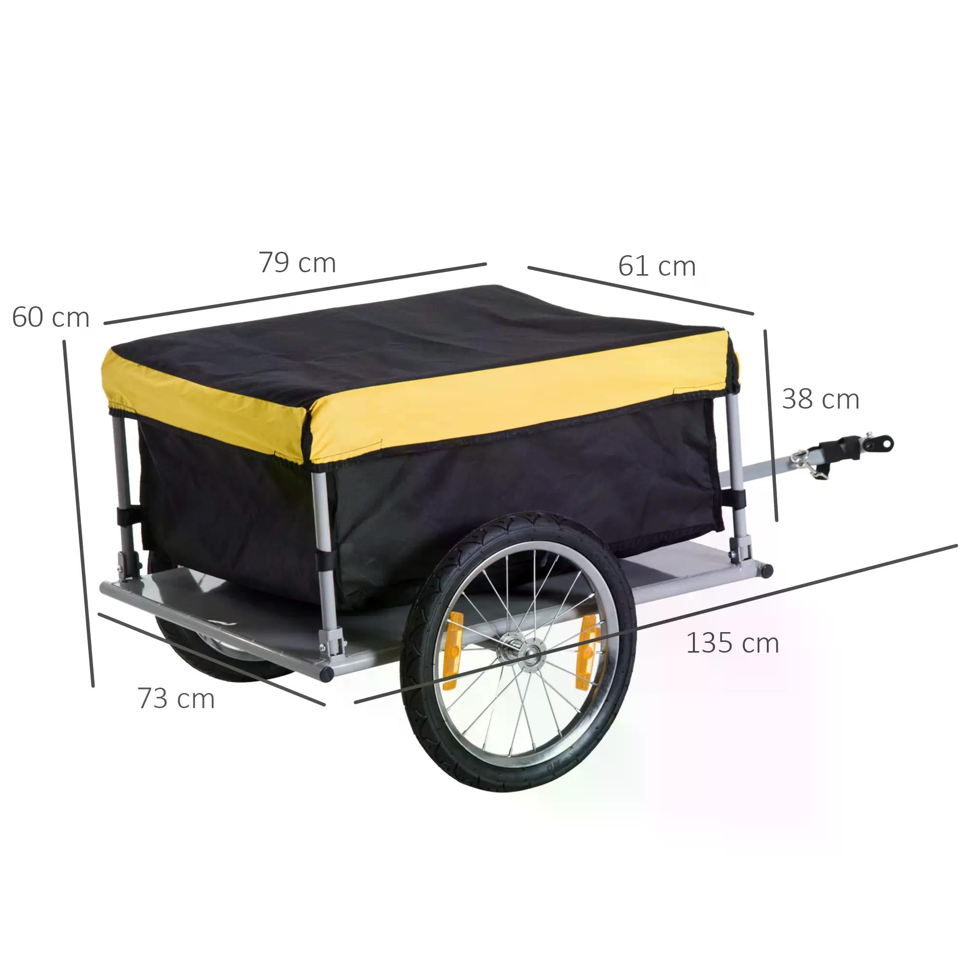 HOMCOM Steel Frame Bike Cargo Trailer Storage Cart and Luggage Trailer with Hitch Yellow