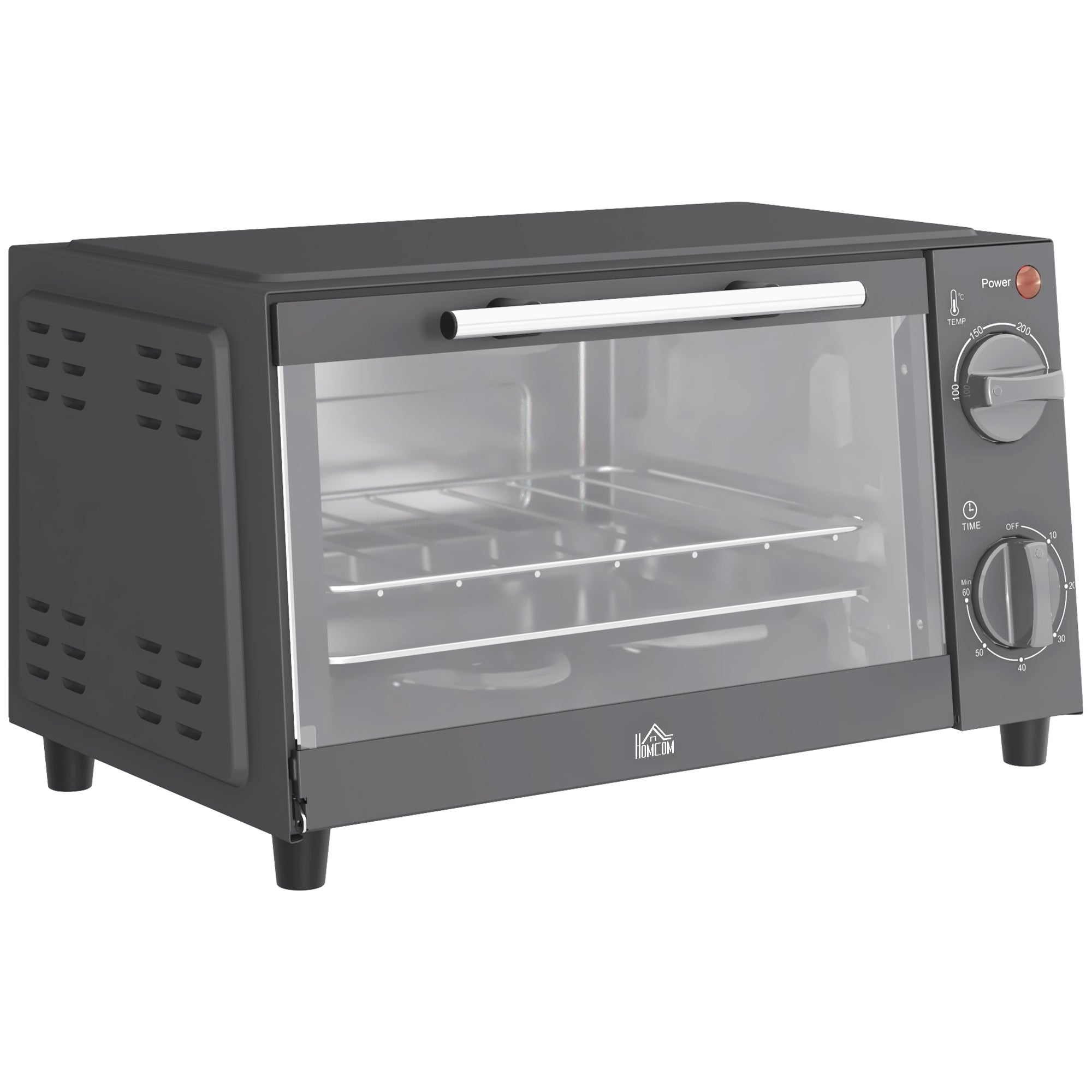 HOMCOM Mini Oven, 9L Countertop Electric Grill, Toaster Oven with Adjustable Temperature, Timer, Dishwasher Safe Baking Tray and Wire Rack, 750W, Grey - North Peak Garden Furniture