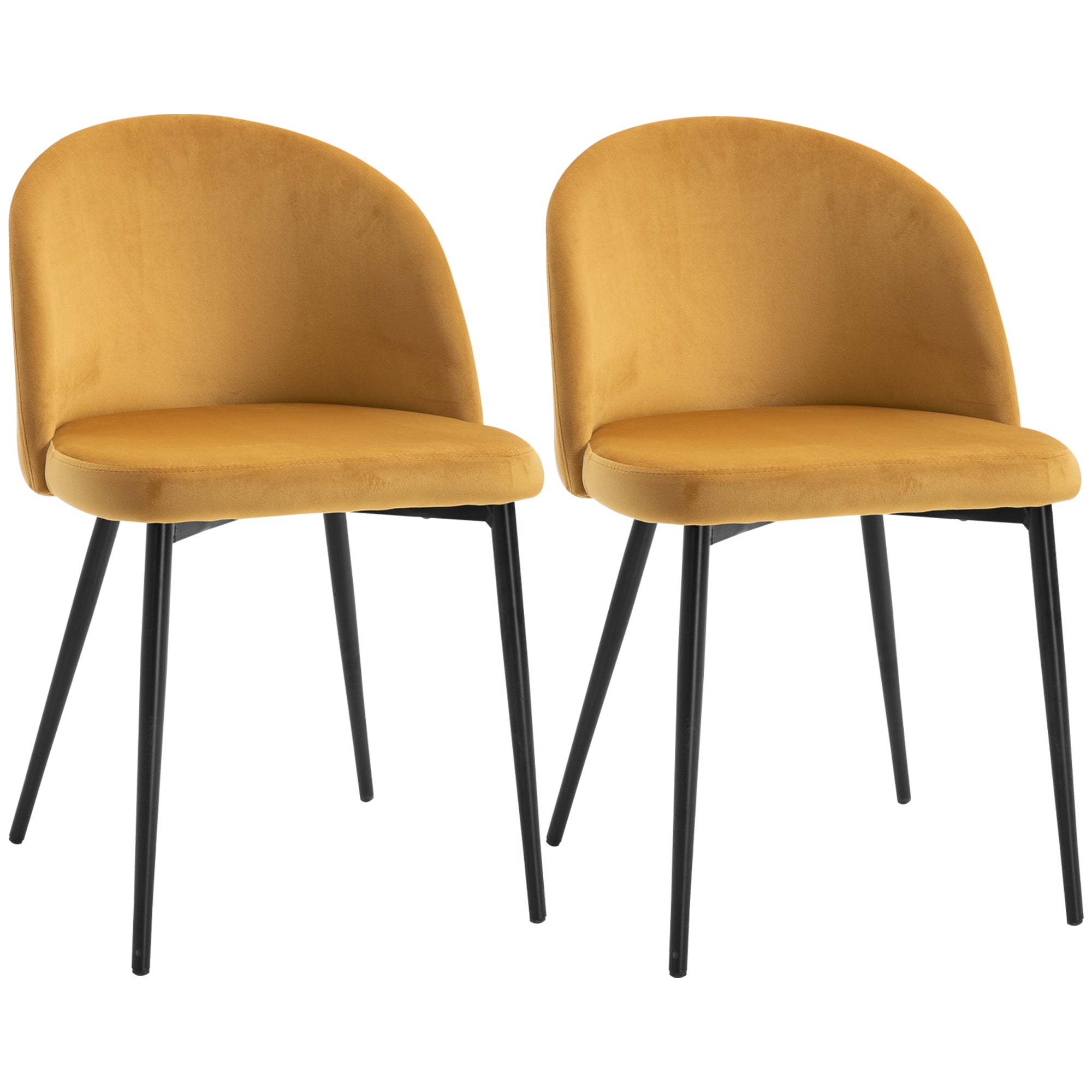 HOMCOM Dining Chairs Set of 2 Contemporary Design for Office Dining Kitchen with Soft Fabric Seat and Back Living Room, Yellow - North Peak Garden Furniture
