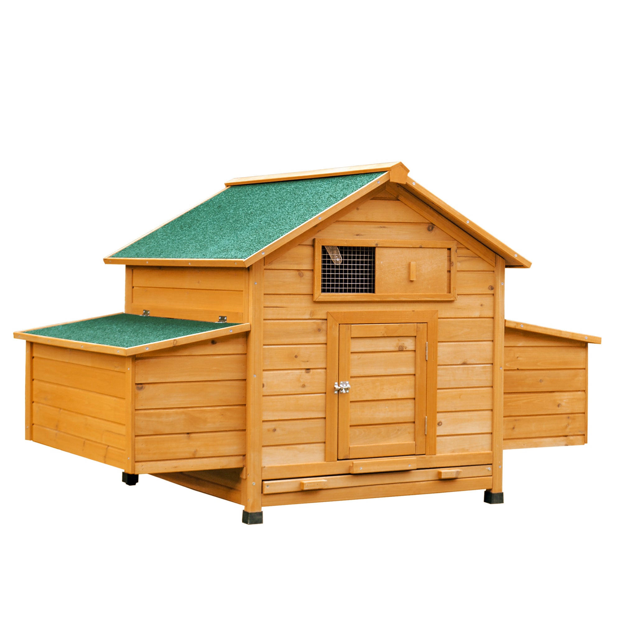 PawHut Wooden Chicken Coop with Nesting Boxes and Tray, for 2-4 Chicken, 150 x 100 x 96.5cm, Yellow