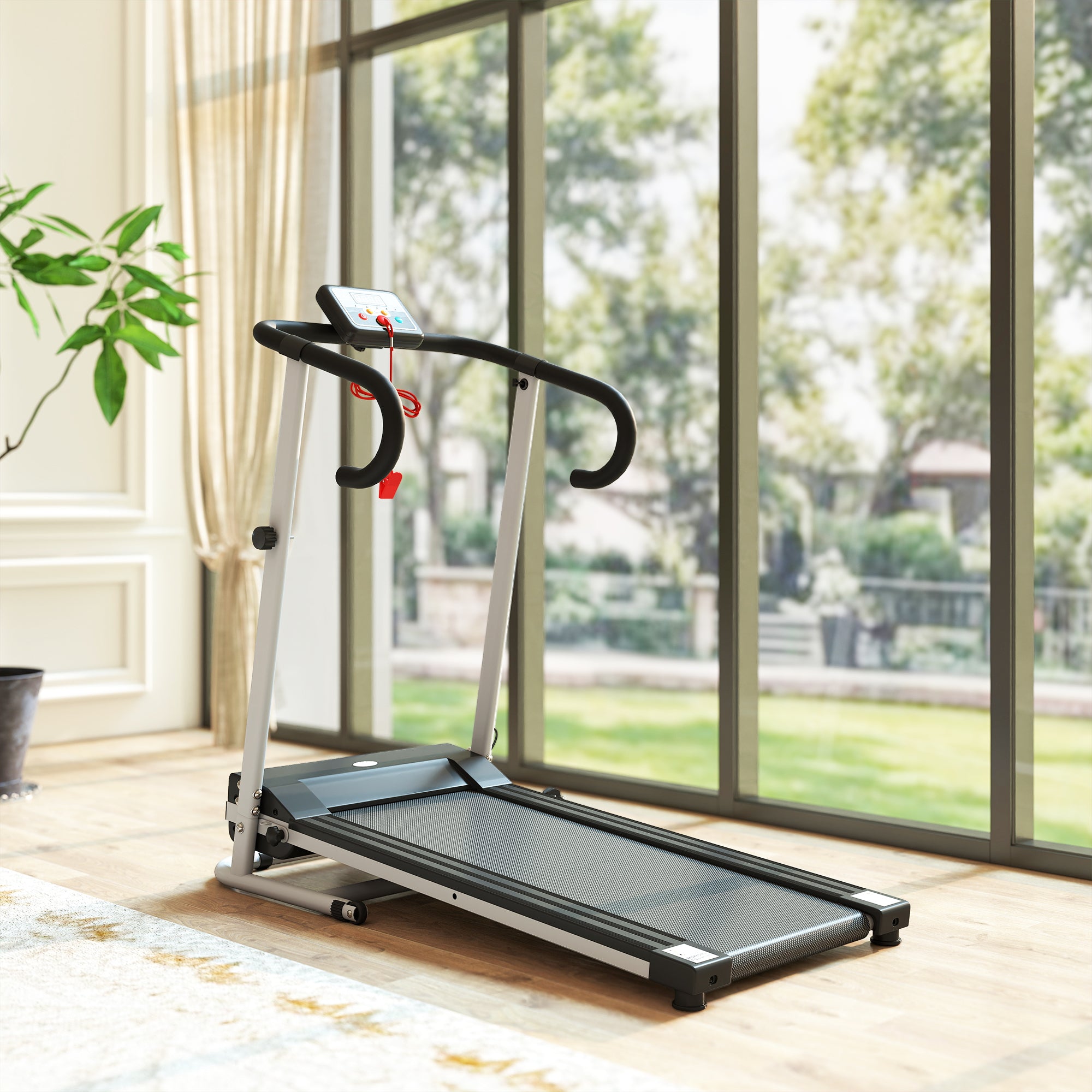 HOMCOM 1.25HP Motorised Electric Treadmill, 10km/h Folding Running Machine, Gym Fitness Exercise with LCD Monitor, Grey