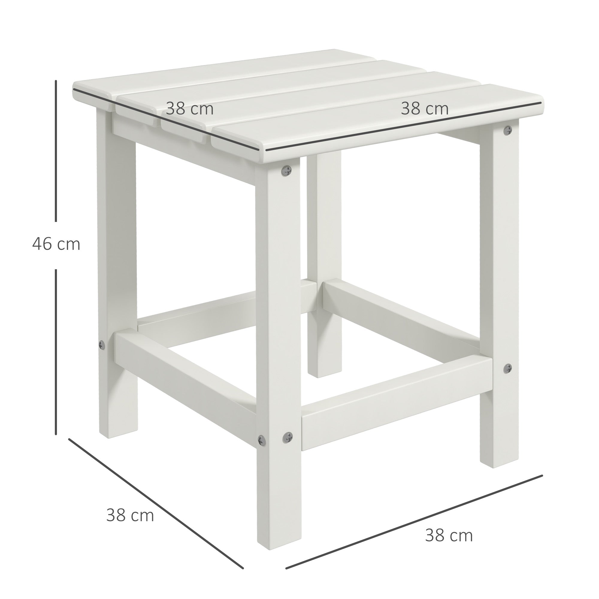 Outsunny Square Coffee Table, HDPE Tabletop and Frame for Porch, Garden, Side Table, 38 x 38 x 46 cm, White