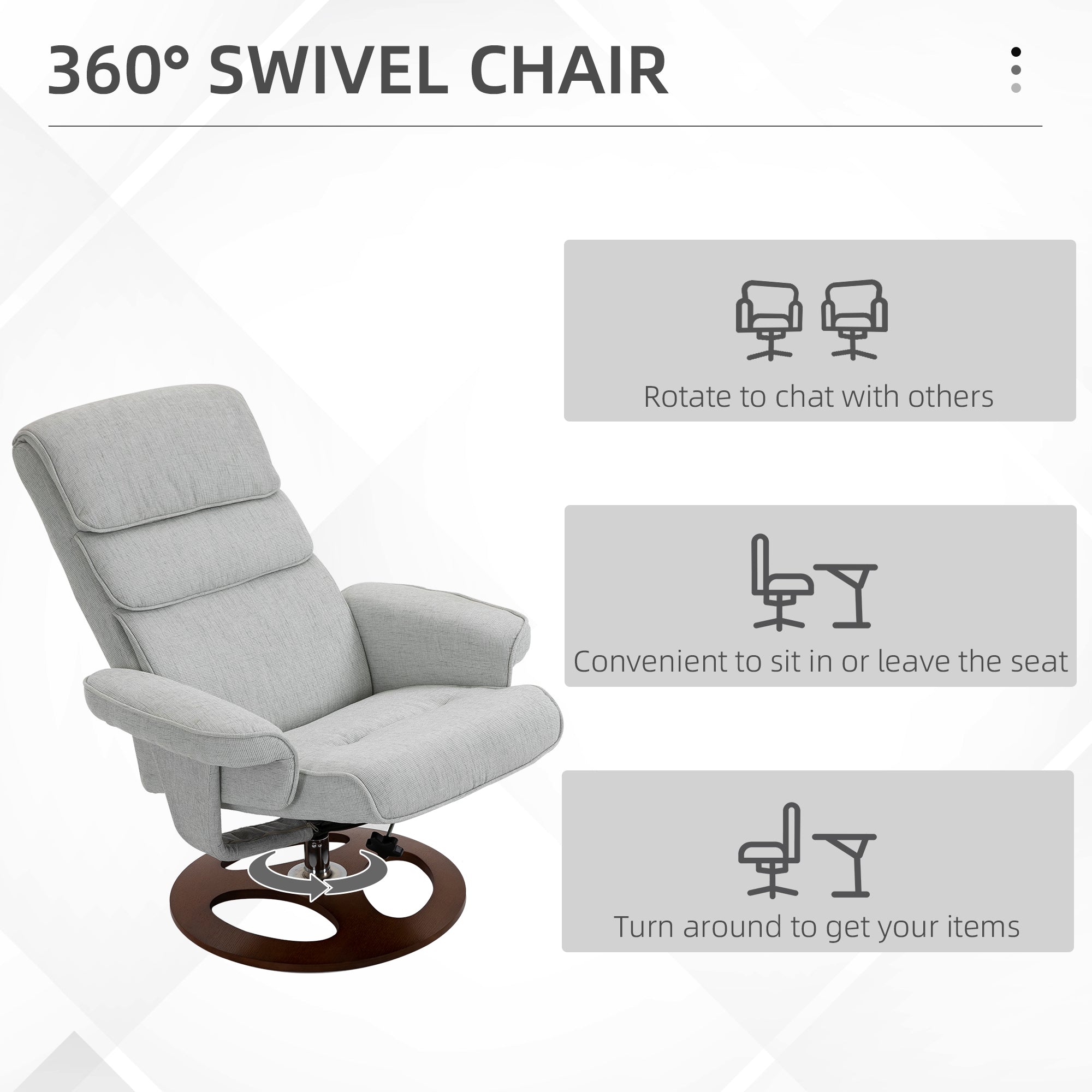 HOMCOM Recliner Chair Ottoman Set 360° Swivel Sofa Stool Modern Soft Thick Padding Wood Base Grey - North Peak Garden Furniture