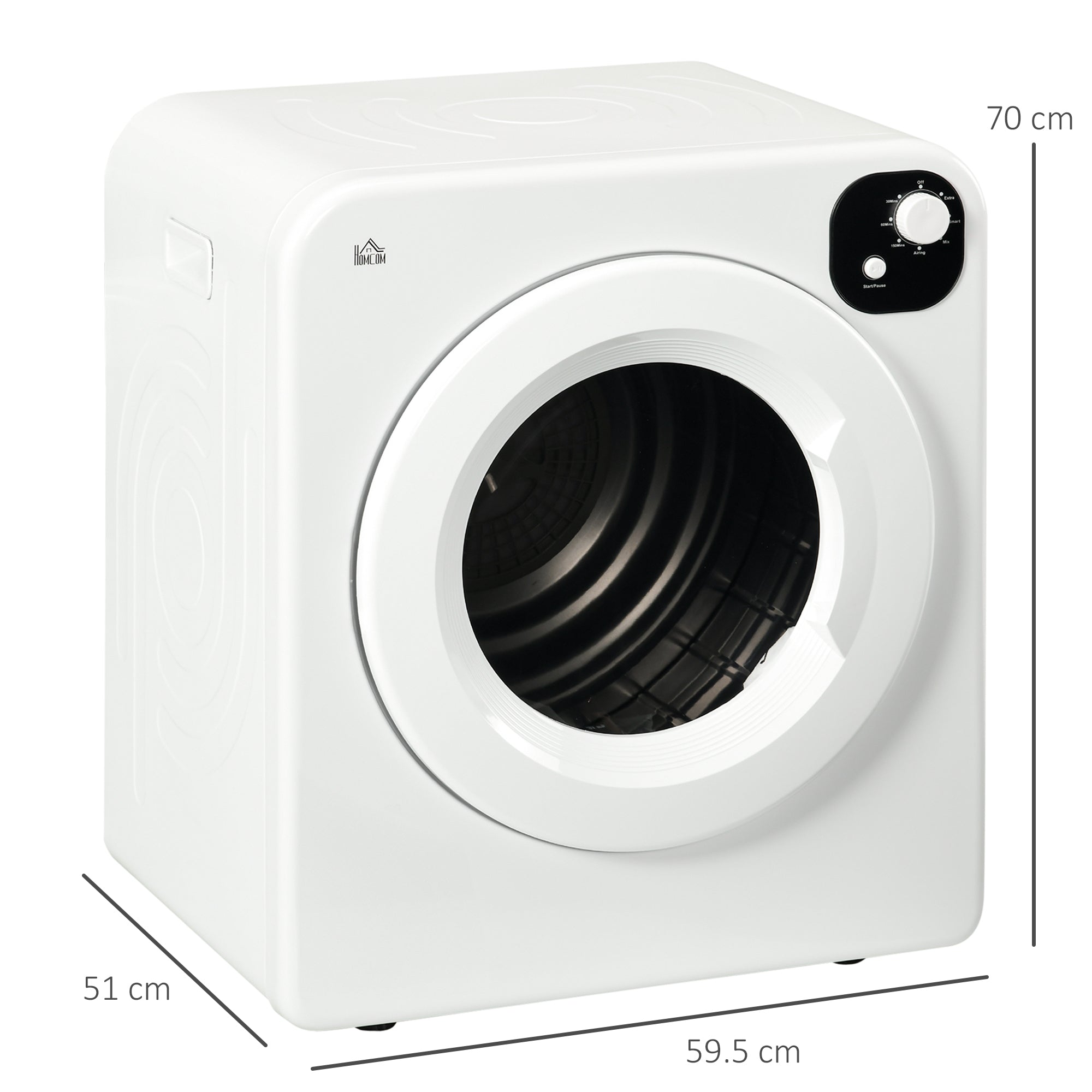 HOMCOM 6kg Vented Tumble Dryer, Freestanding, Wall Mounted, Stackable, Portable Dryer with 7 Programmers, White - North Peak Garden Furniture