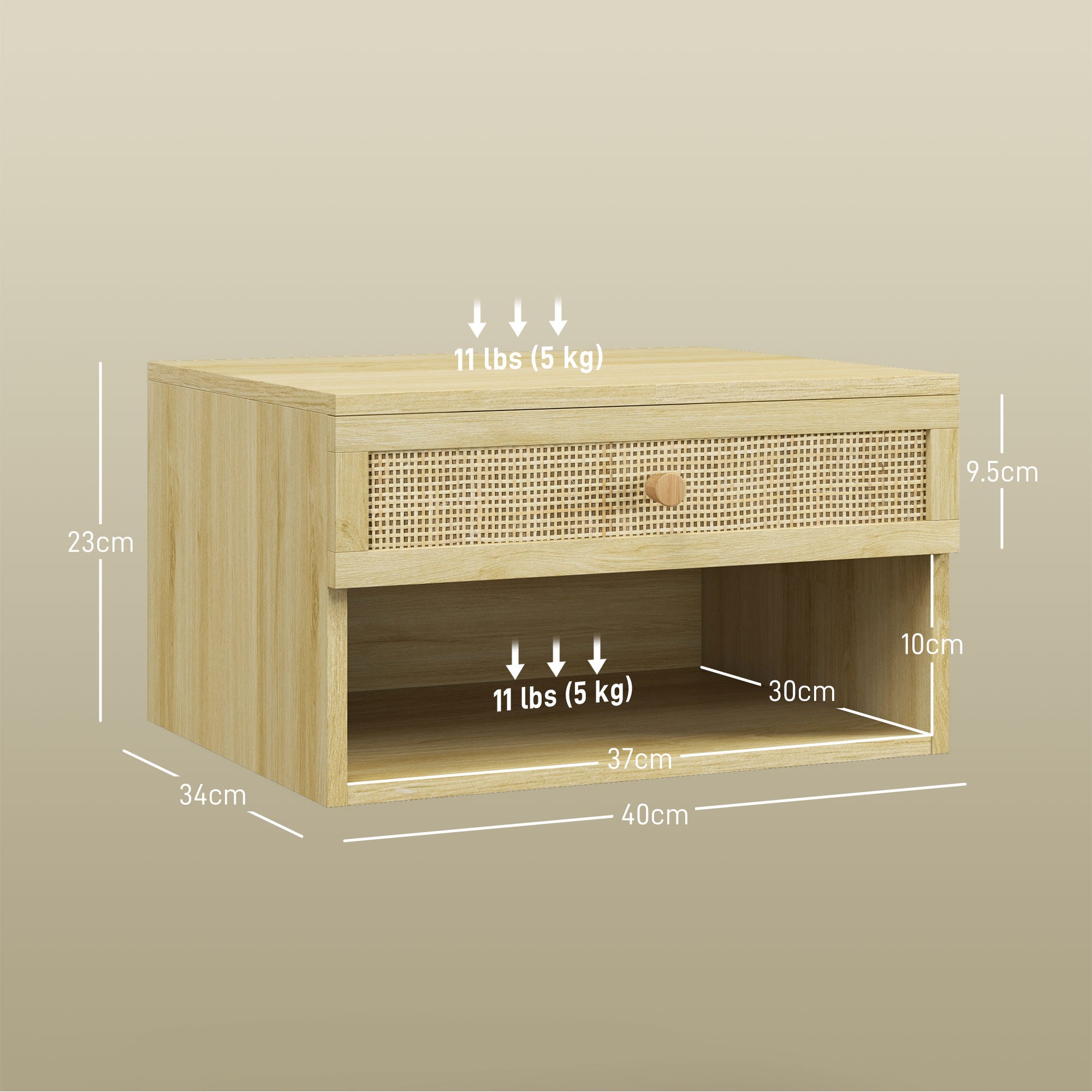 HOMCOM Set of Two Rattan Panel Floating Bedside Tables - Wood-Effect - North Peak Garden Furniture