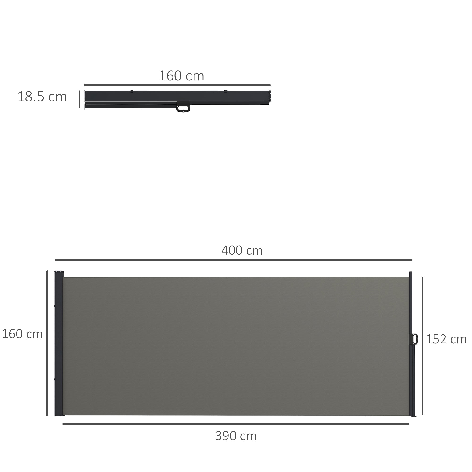 Outsunny Retractable Side Awning, Outdoor Privacy Screen for Garden, Hot Tub, Balcony, Terrace, Pool, 400 x 160cm, Dark Grey - North Peak Garden Furniture