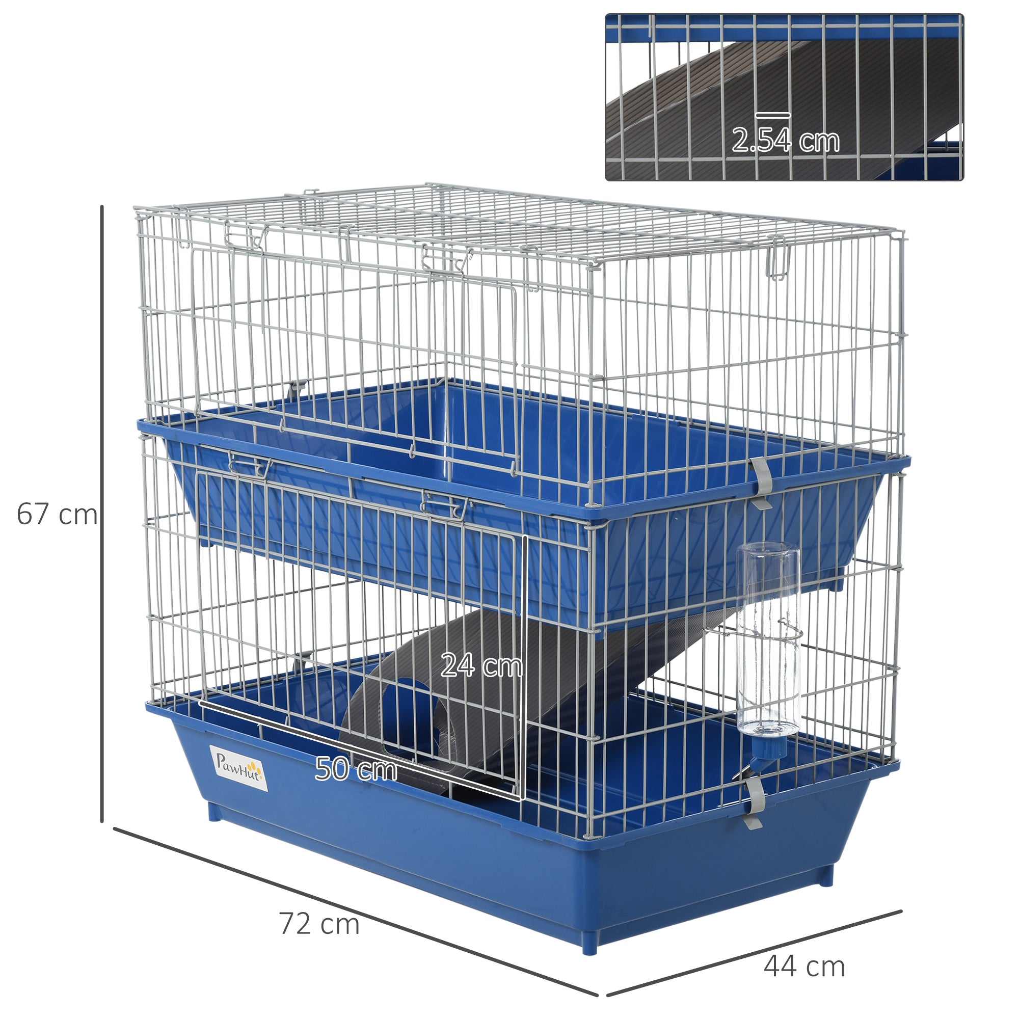 PawHut Small Animal Cage, Metal 2-Tier, Spacious, Secure, Easy Clean, Blue