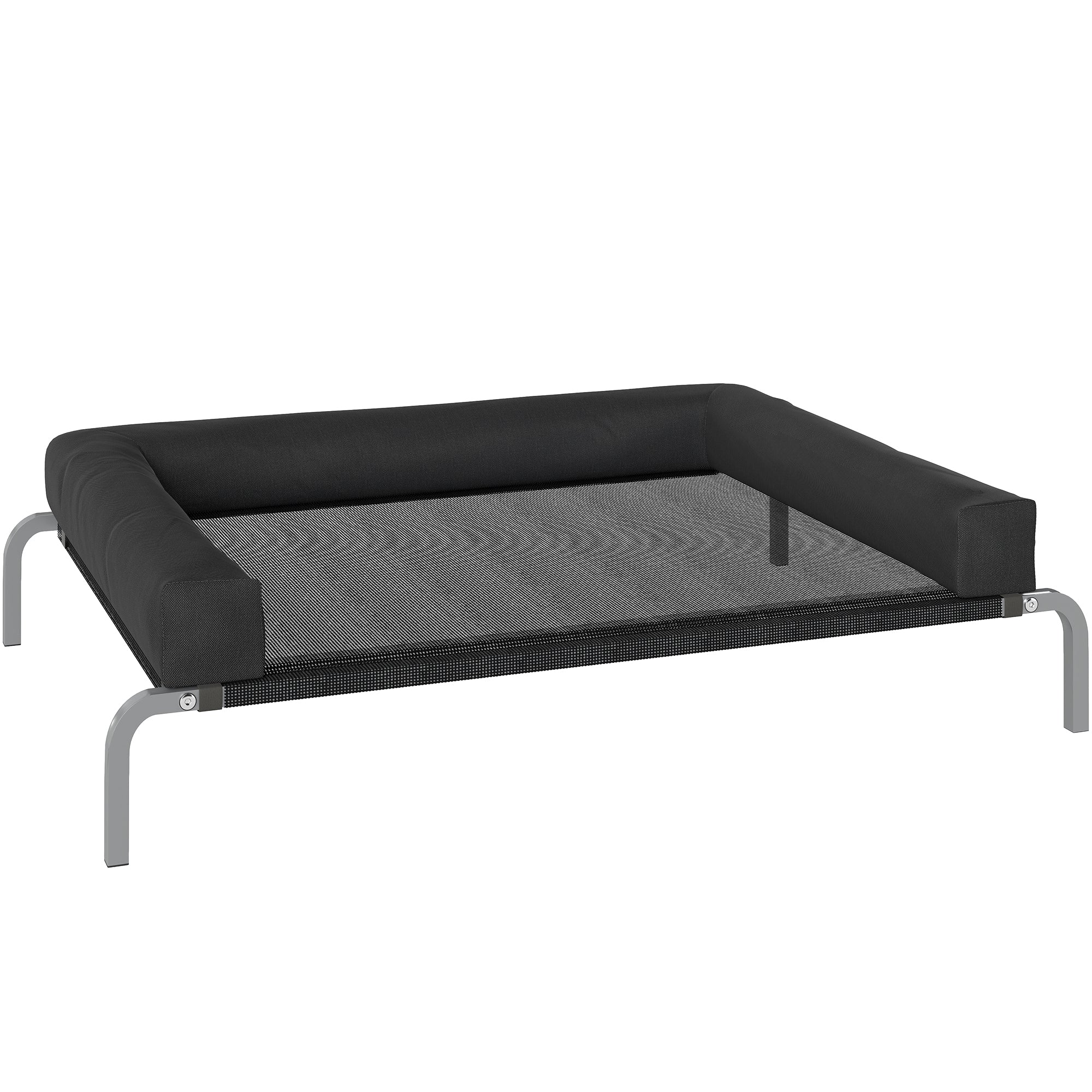 PawHut Elevated Dog Bed with Removable Bolsters, Raised Dog Bed for Medium Breeds, Portable Indoor & Outdoor Pet Cots, Black