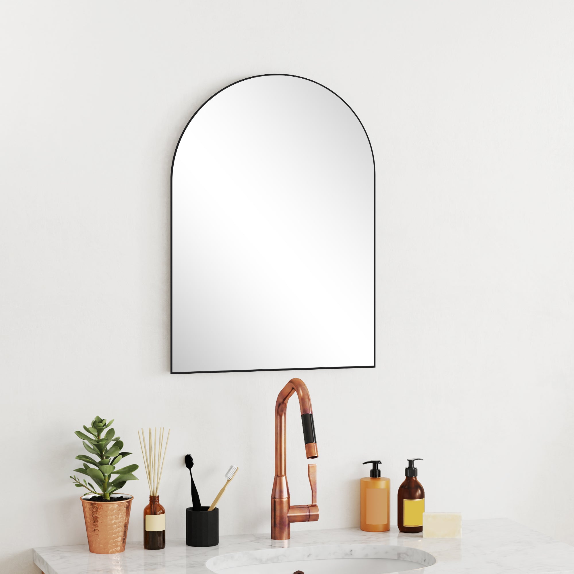 HOMCOM 50 x 70cm Arched Home Mirror - Black - North Peak Garden Furniture