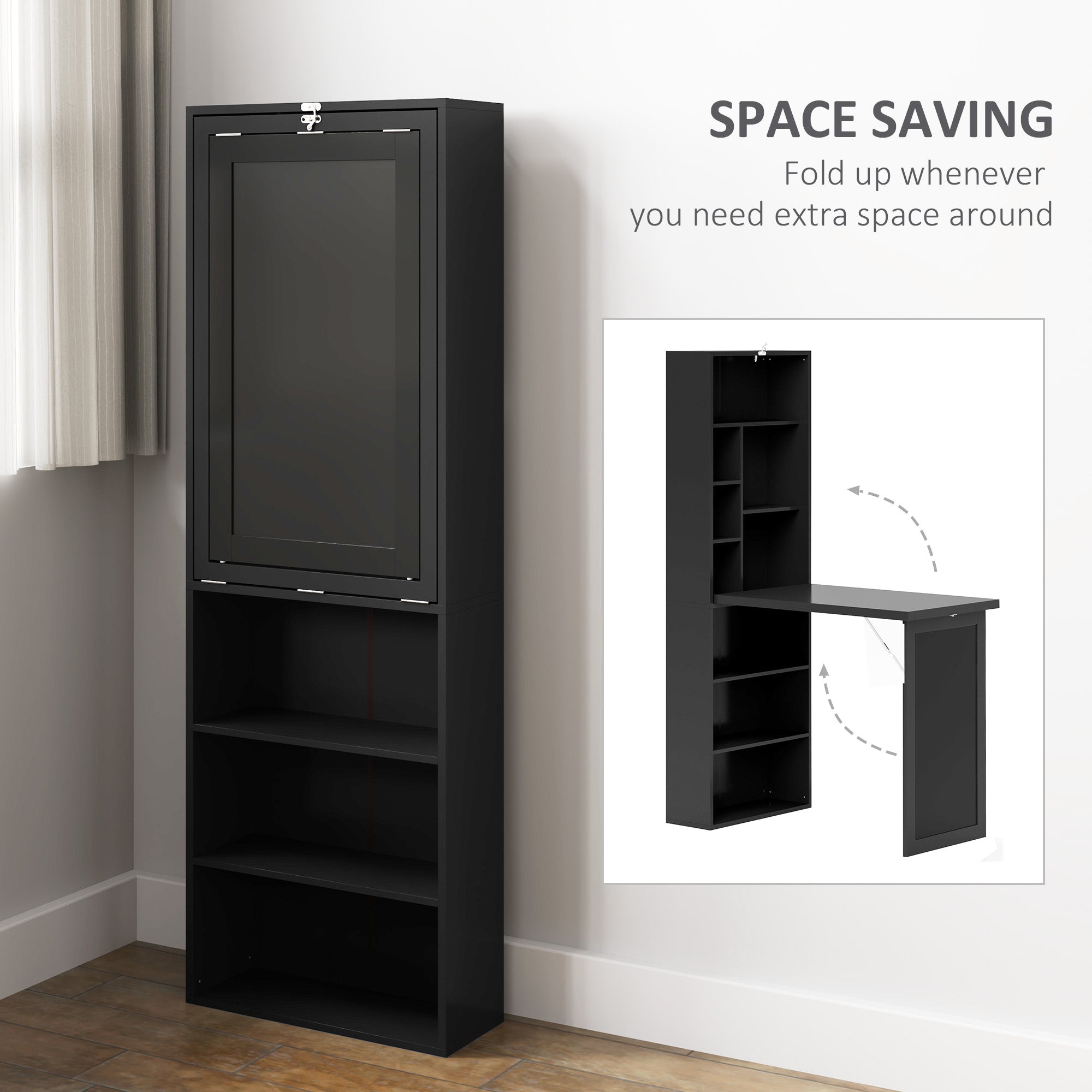 HOMCOM Three-Part Work Desk, with Storage and Chalkboard - Black - North Peak Garden Furniture