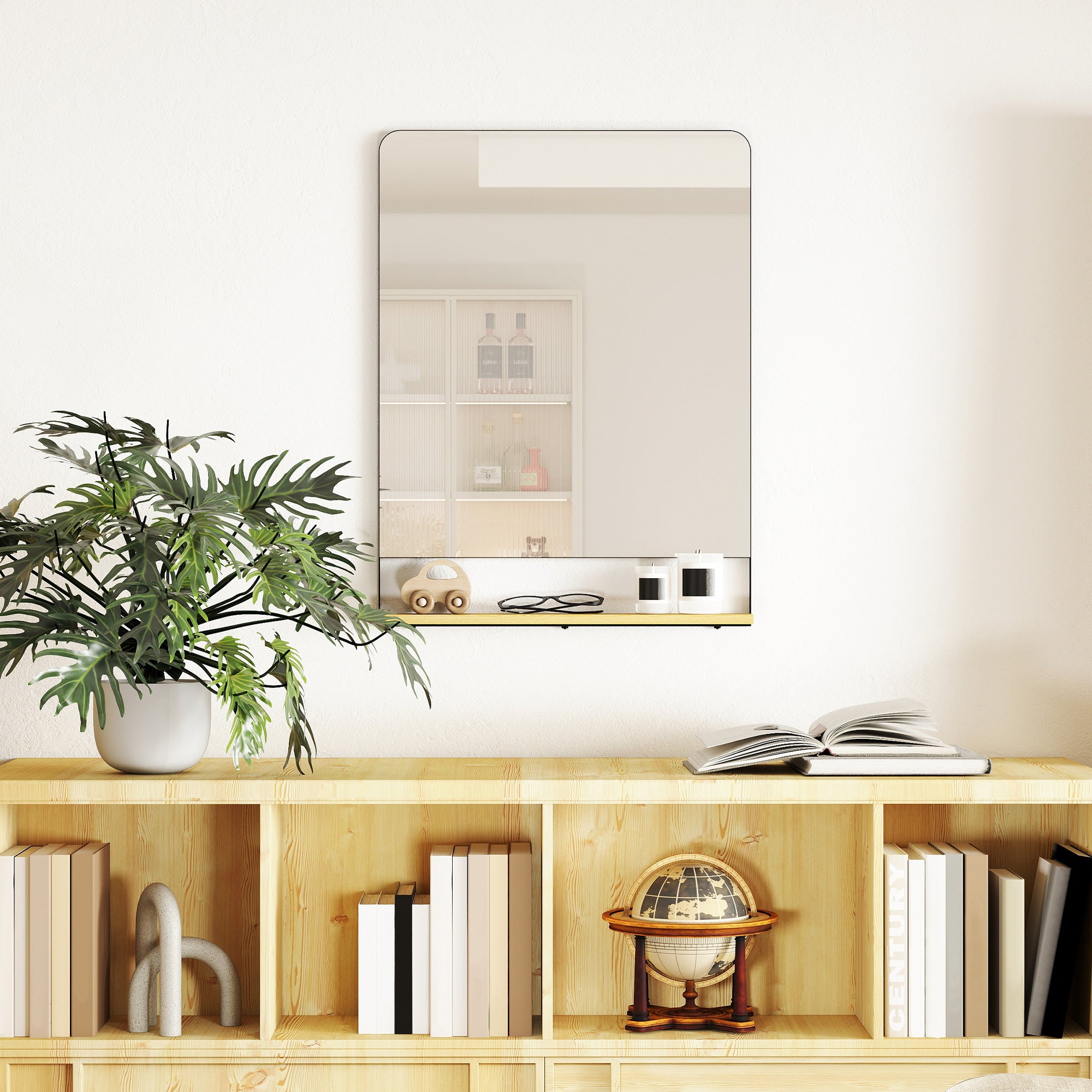 HOMCOM Wall Mirror with Wood Shelf - Black