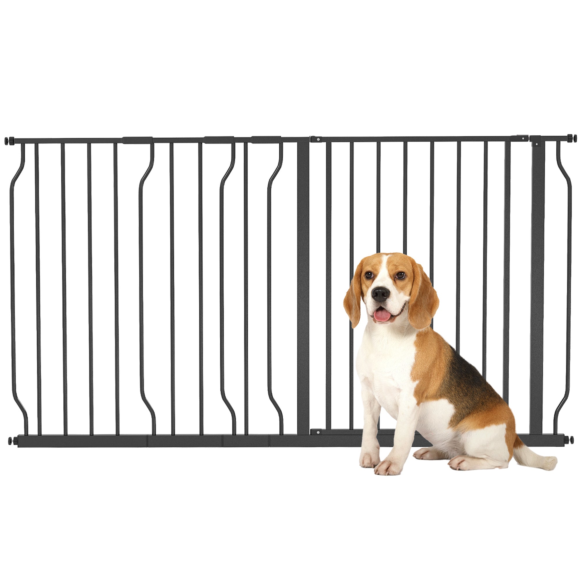 PawHut Extra Wide Dog Safety Gate, with Door Pressure, for Doorways, Hallways, Staircases - Black - North Peak Garden Furniture