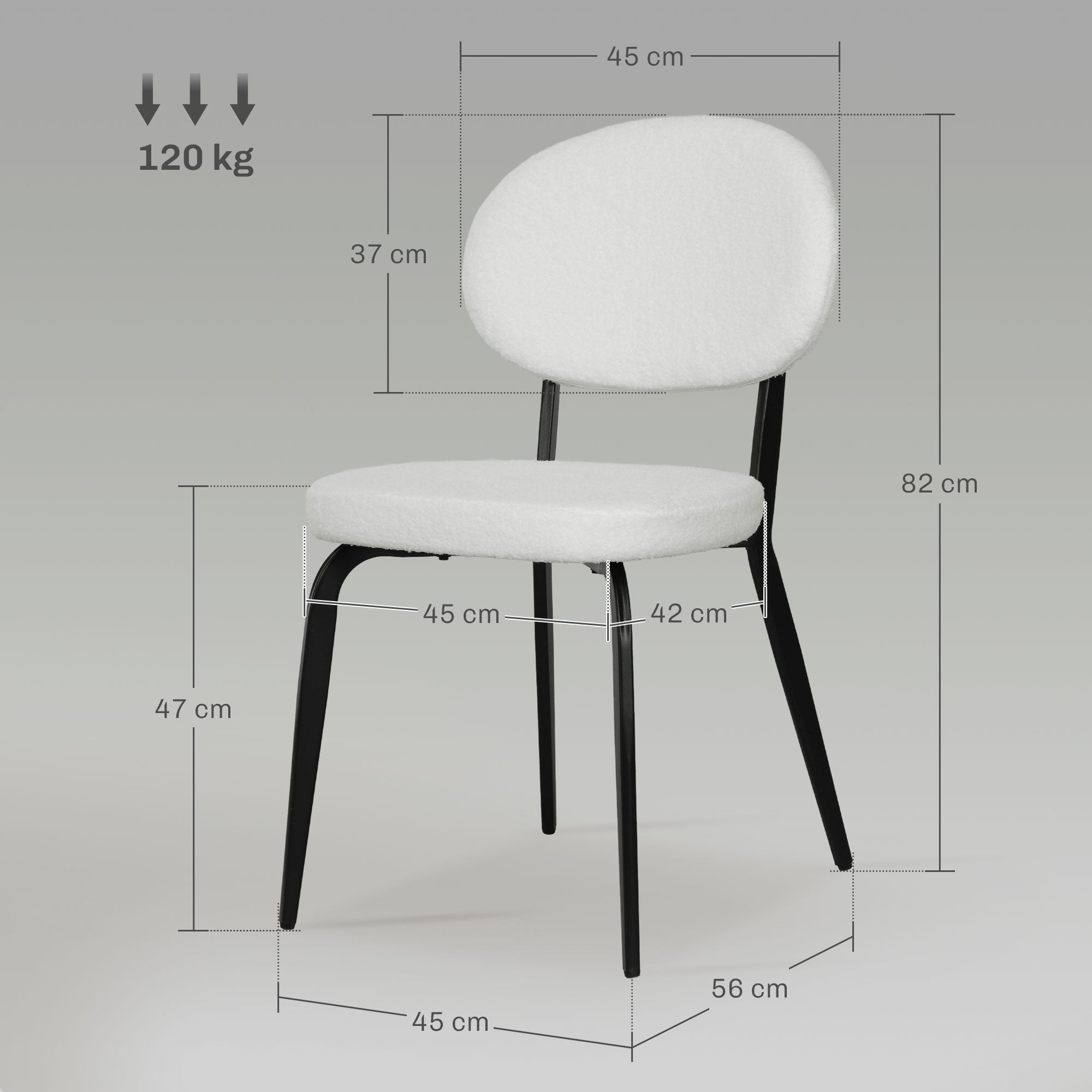 HOMCOM Boucle Dining Chairs Set of 4, Modern Upholstered Sherpa Kitchen Chairs with Backrest, Metal Legs and Padded Seat for Dining Room, Bedroom, Living Room, White - North Peak Garden Furniture
