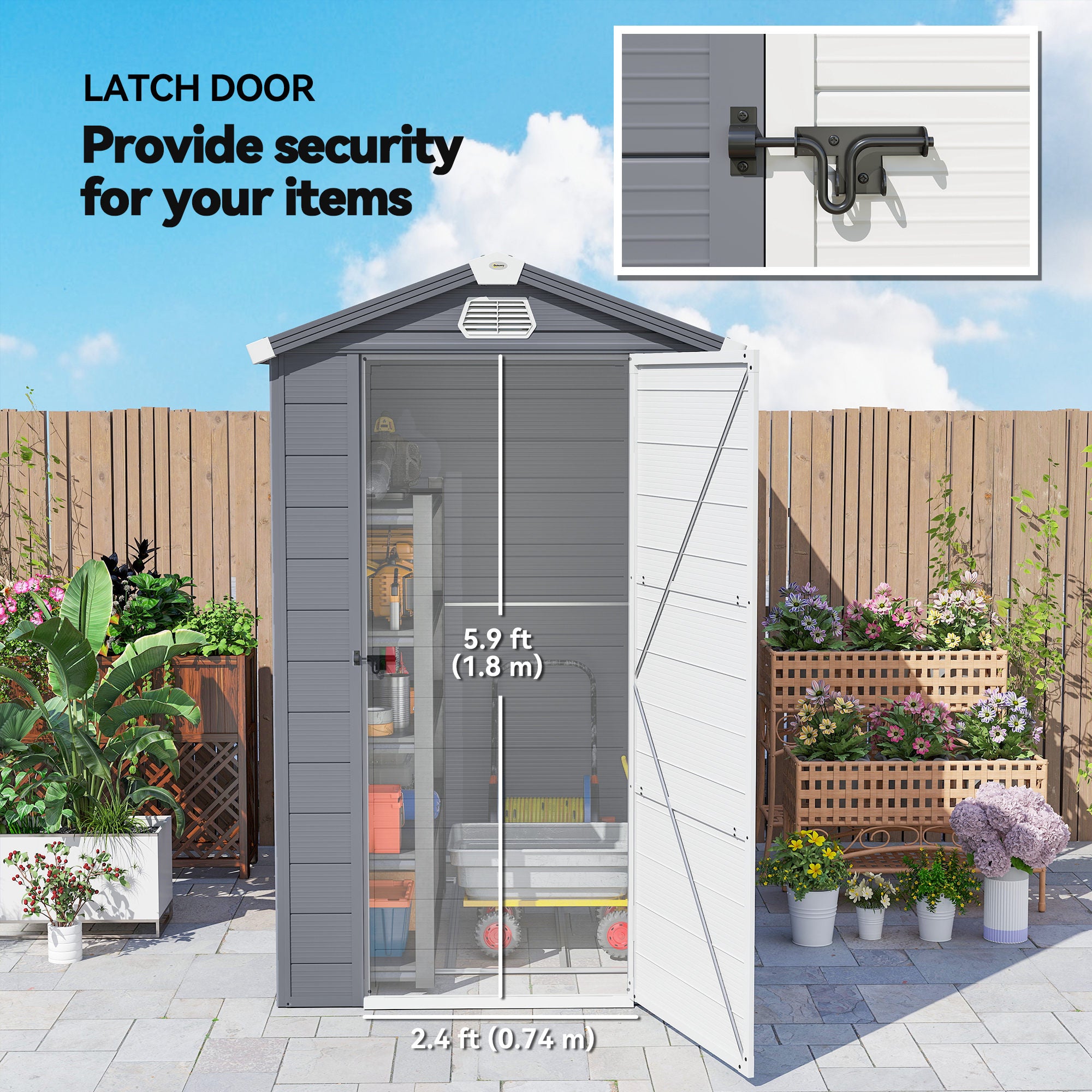 Outsunny 4.4ft x 6.2ft Aluminium Frame and Plastic Wall Shed, with Foundation - Grey