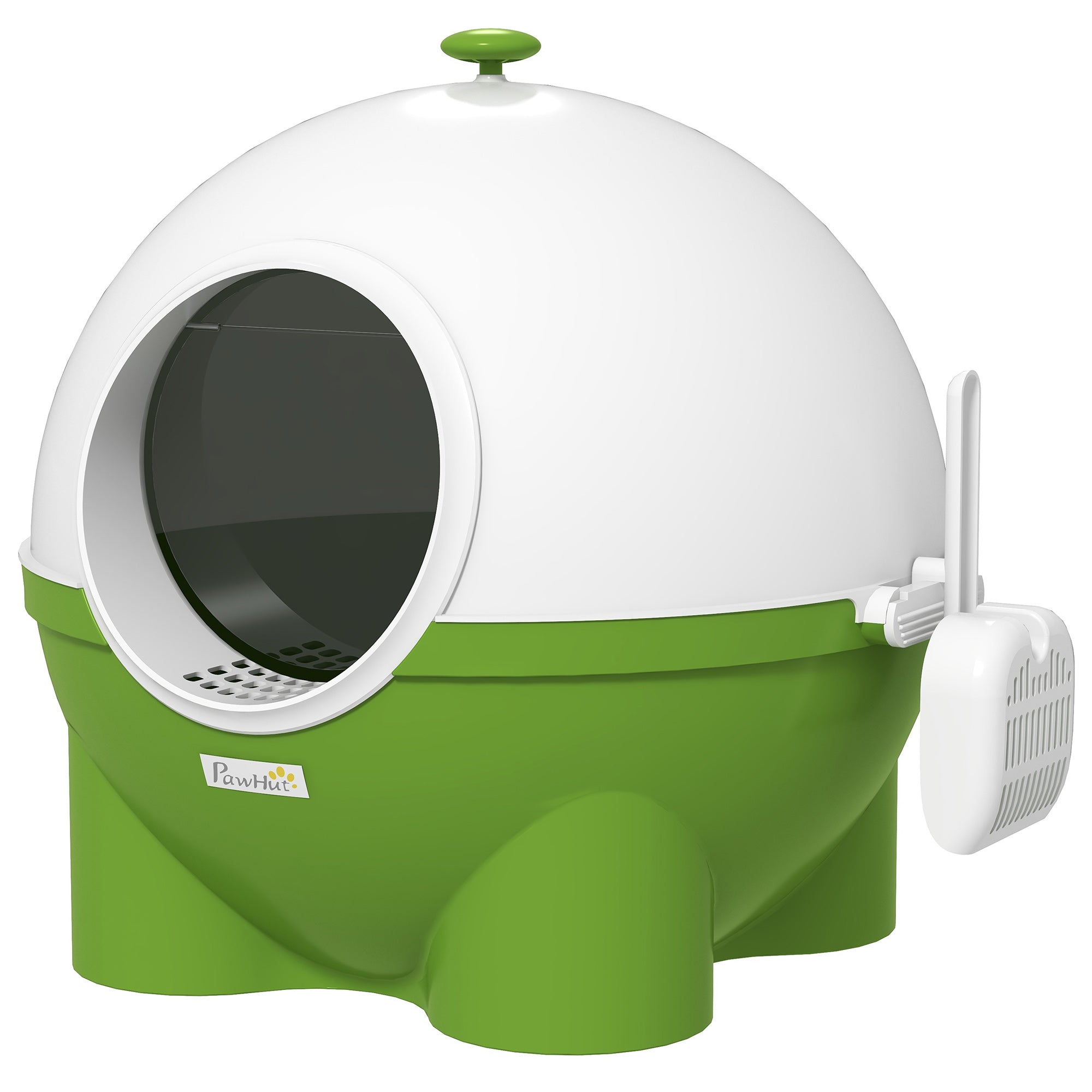 PawHut Large Cat Litter Box, with Scoop, Front Entrance, 53 x 51 x 48cm -Green - North Peak Garden Furniture