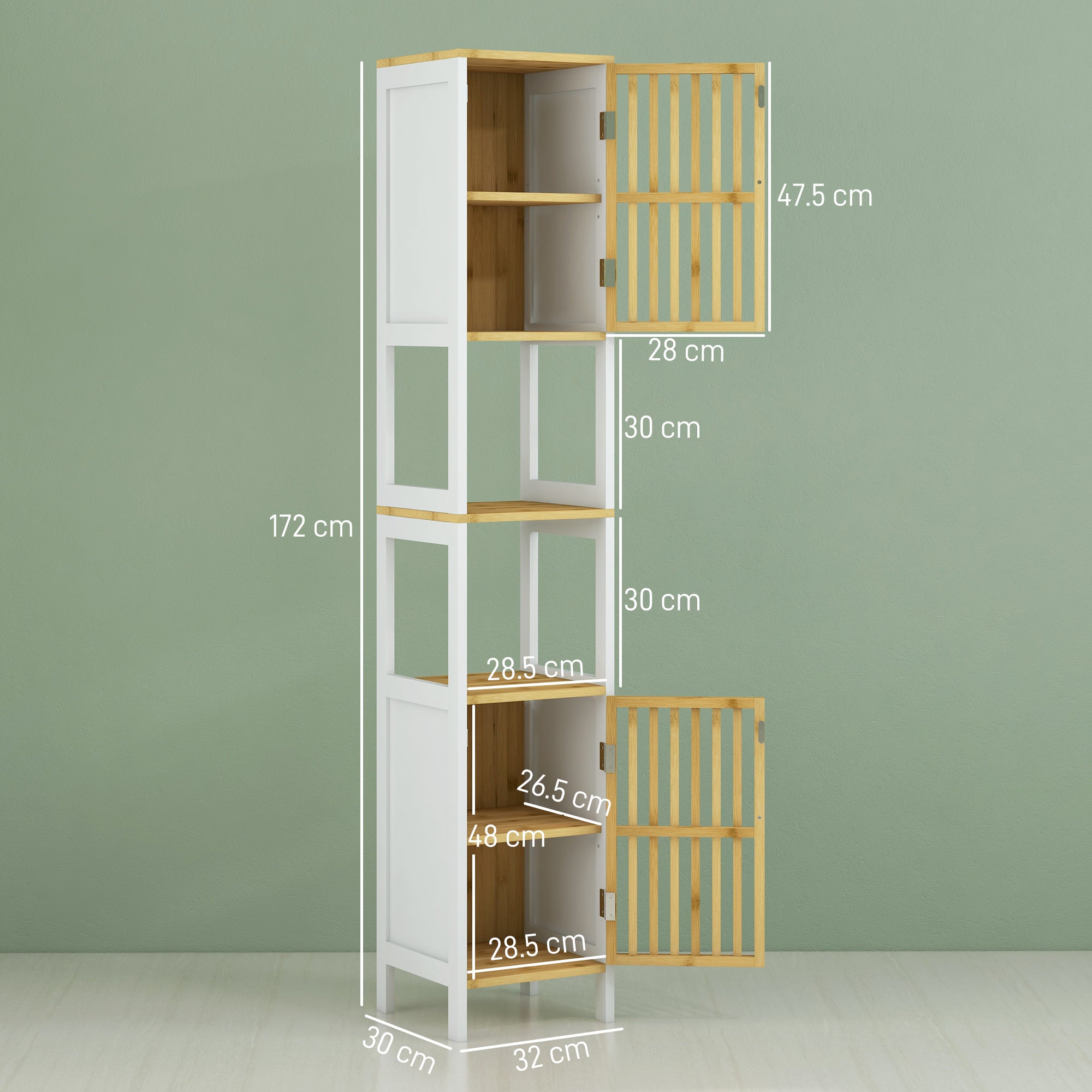 HOMCOM Bamboo-Blend Retro Cut-Out Tall Bathroom Storage Unit - North Peak Garden Furniture