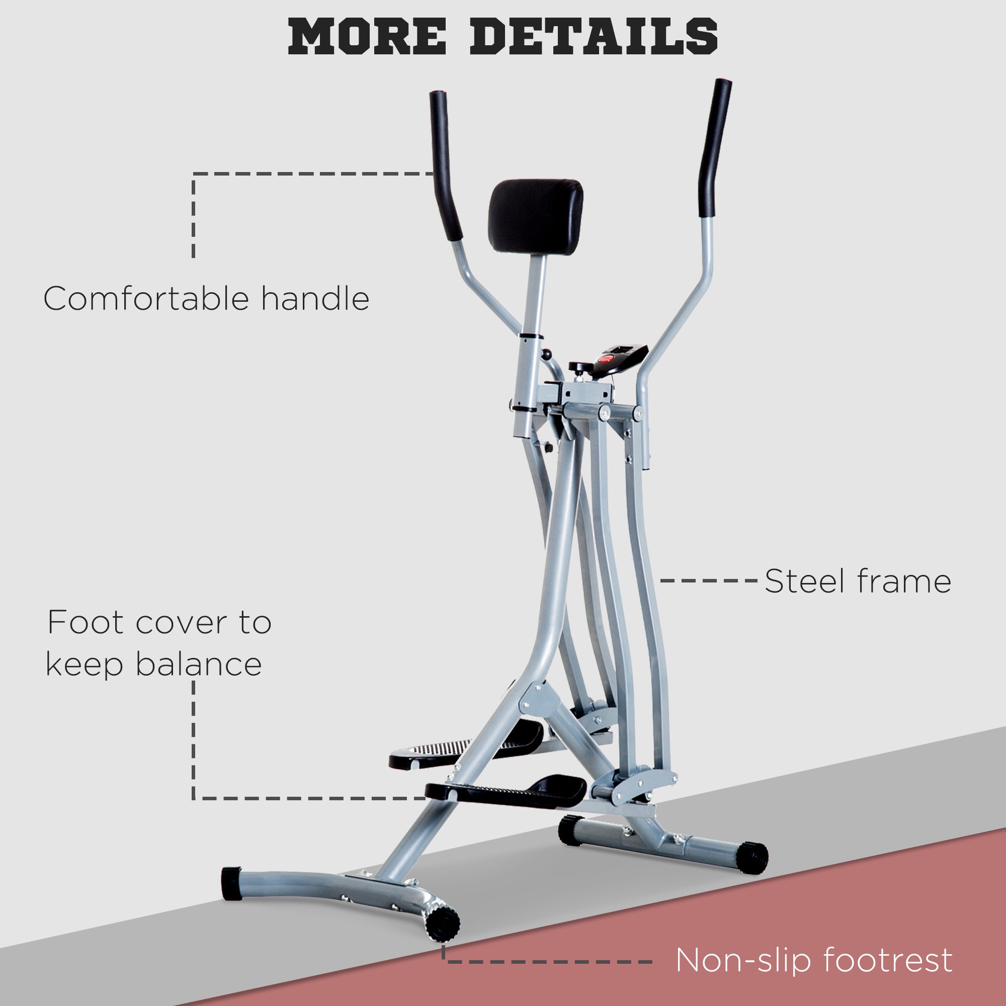 HOMCOM Air Walker Glider, Cross Trainer Fitness Machine, with LCD, for Home Gym, Grey - North Peak Garden Furniture