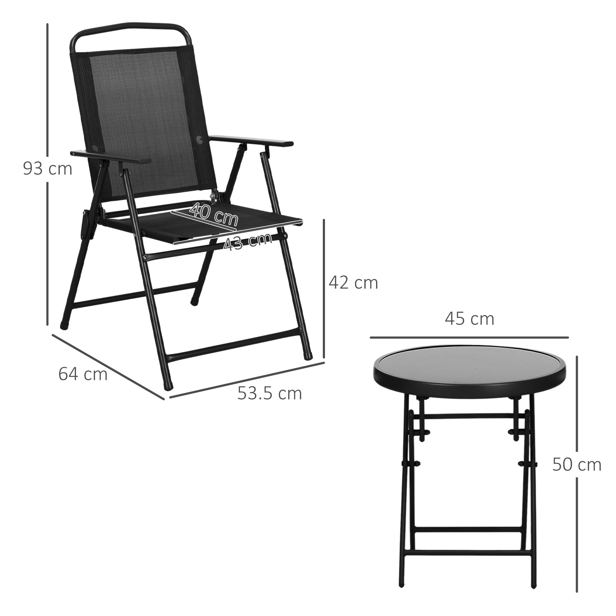Outsunny Three-Piece Garden Seat Set, with Glass-Top Table - Black - North Peak Garden Furniture