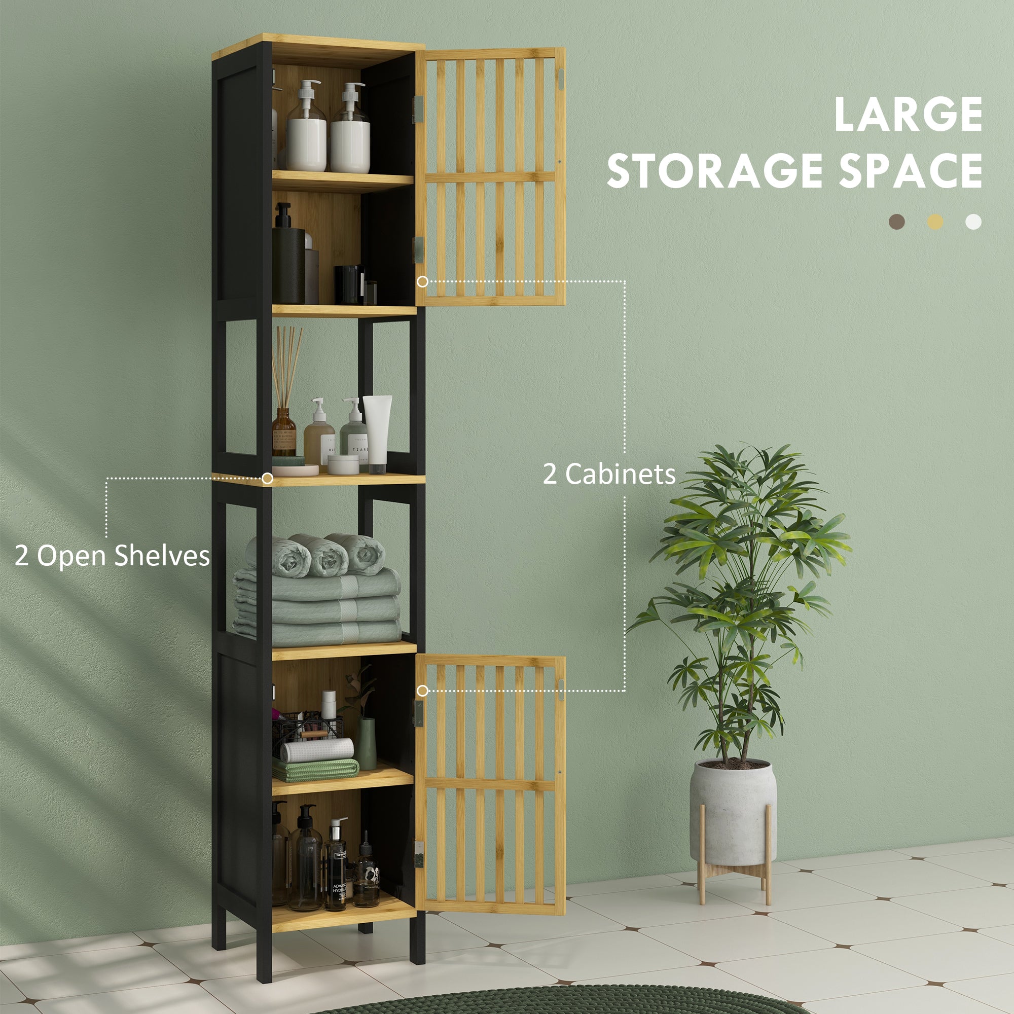 HOMCOM Bamboo-Blend Retro Cut-Out Tall Bathroom Storage Unit - North Peak Garden Furniture