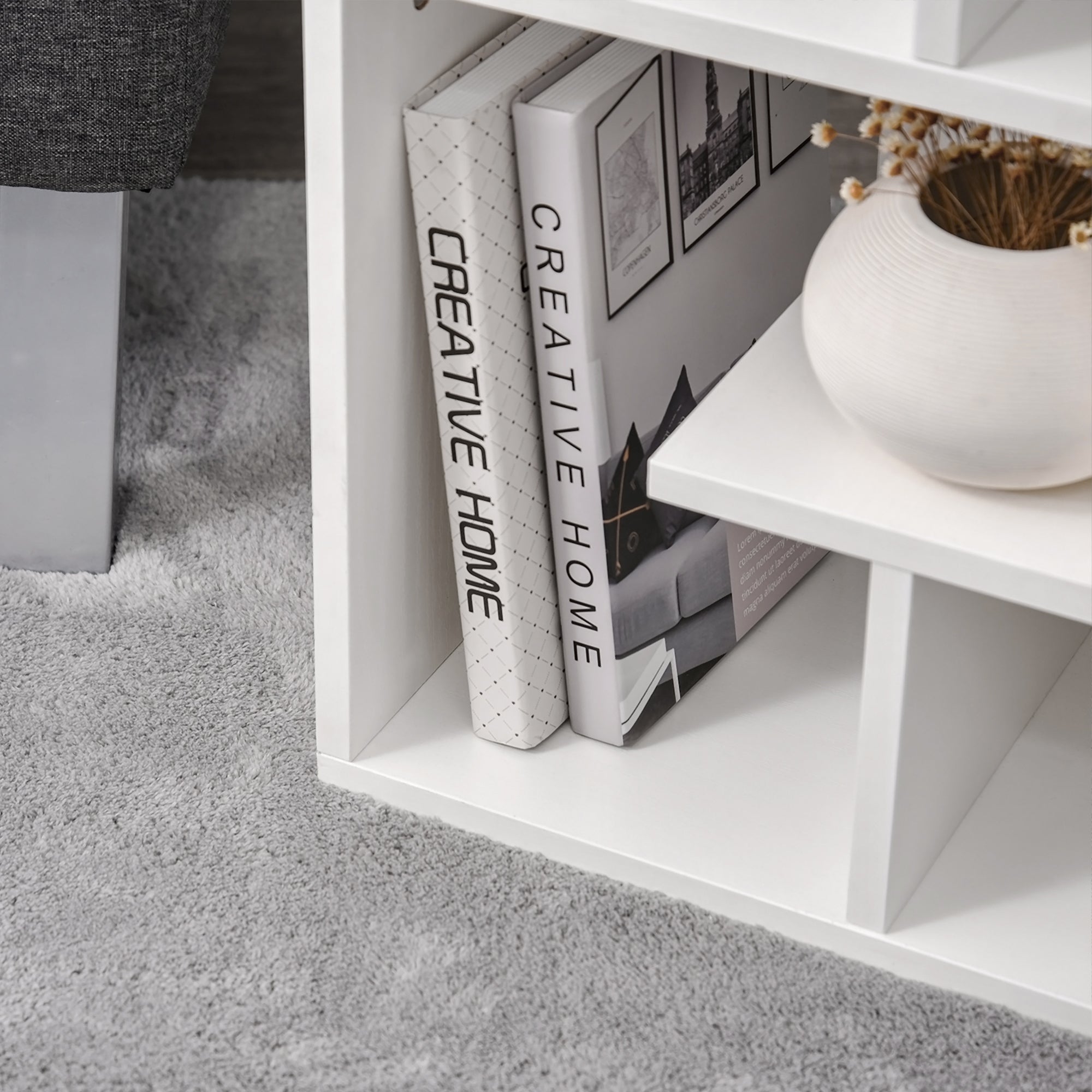 HOMCOM Side Table, 3 Tier End Table with Open Storage Shelves, Living Room Coffee Table Organiser Unit, White - North Peak Garden Furniture