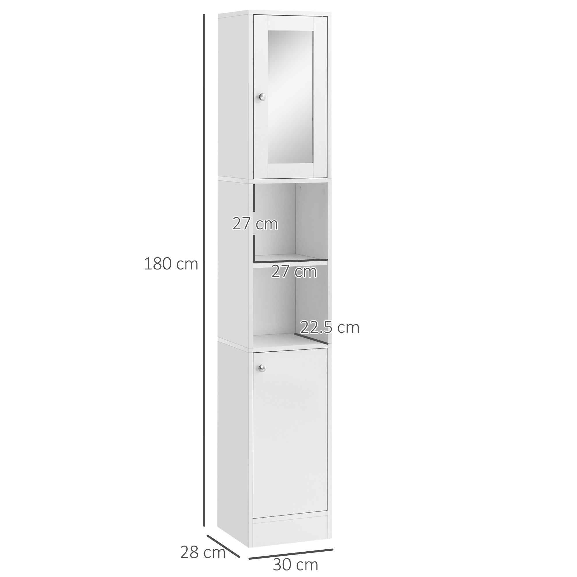 kleankin Tall Bathroom Storage Cabinet with Mirror, Freestanding Floor Cabinet Tallboy Unit with Adjustable Shelves, White - North Peak Garden Furniture