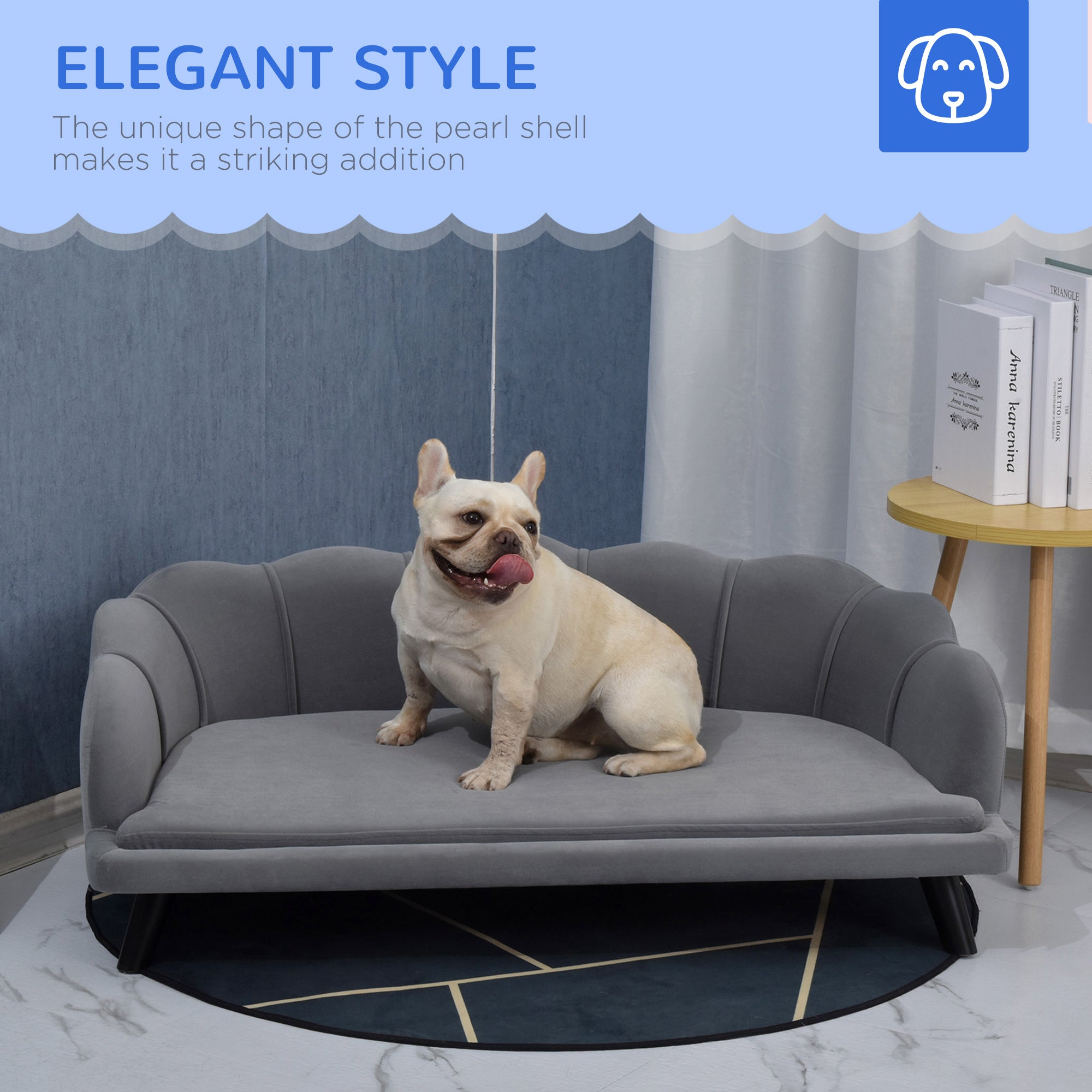 PawHut Dog Sofa, Pet Couch Bed for Medium, Large Dogs, with Legs, Cushion - Grey - North Peak Garden Furniture