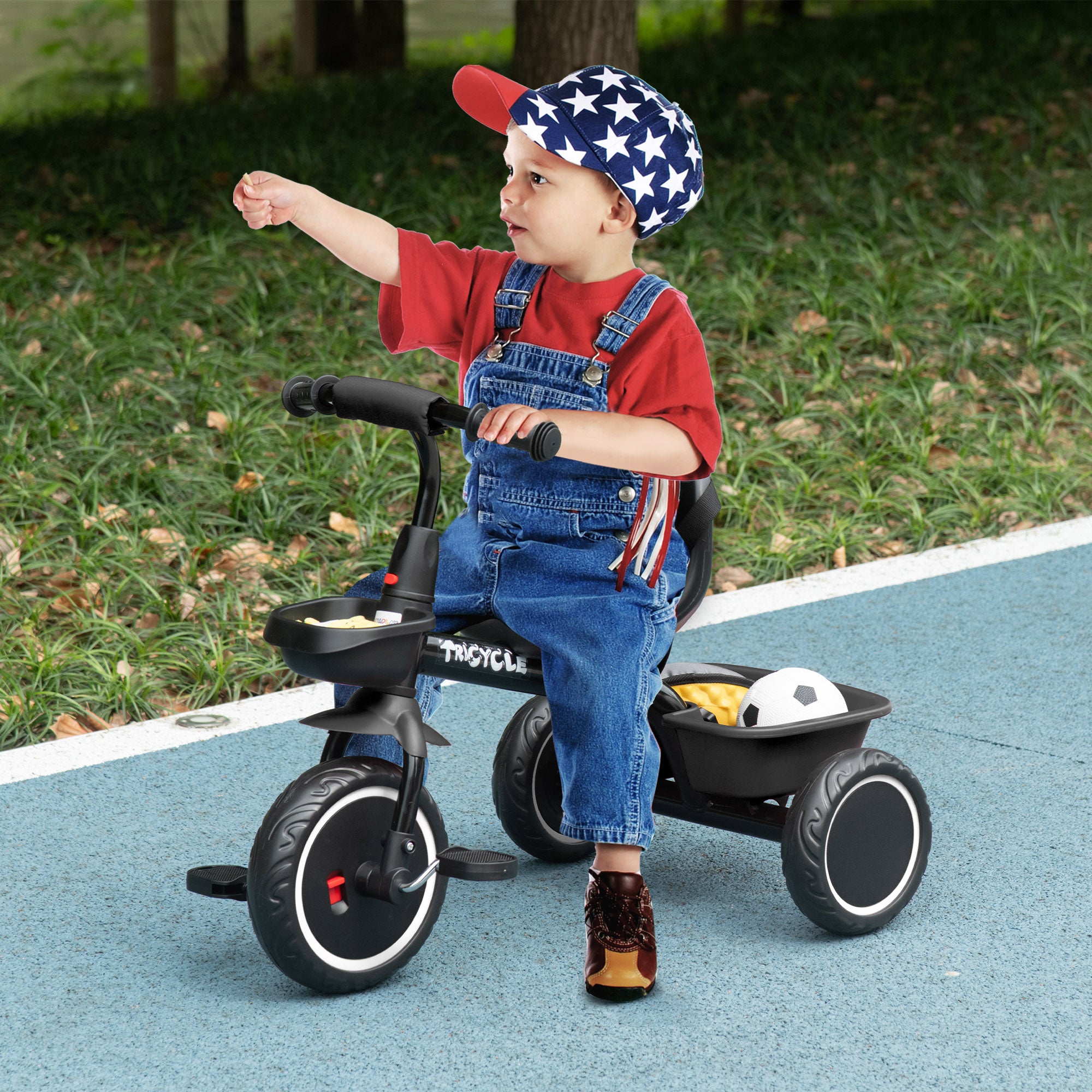AIYAPLAY Kids Trike for 2-5 Years with Adjustable Seat, Pedal, Baskets, Black - North Peak Garden Furniture