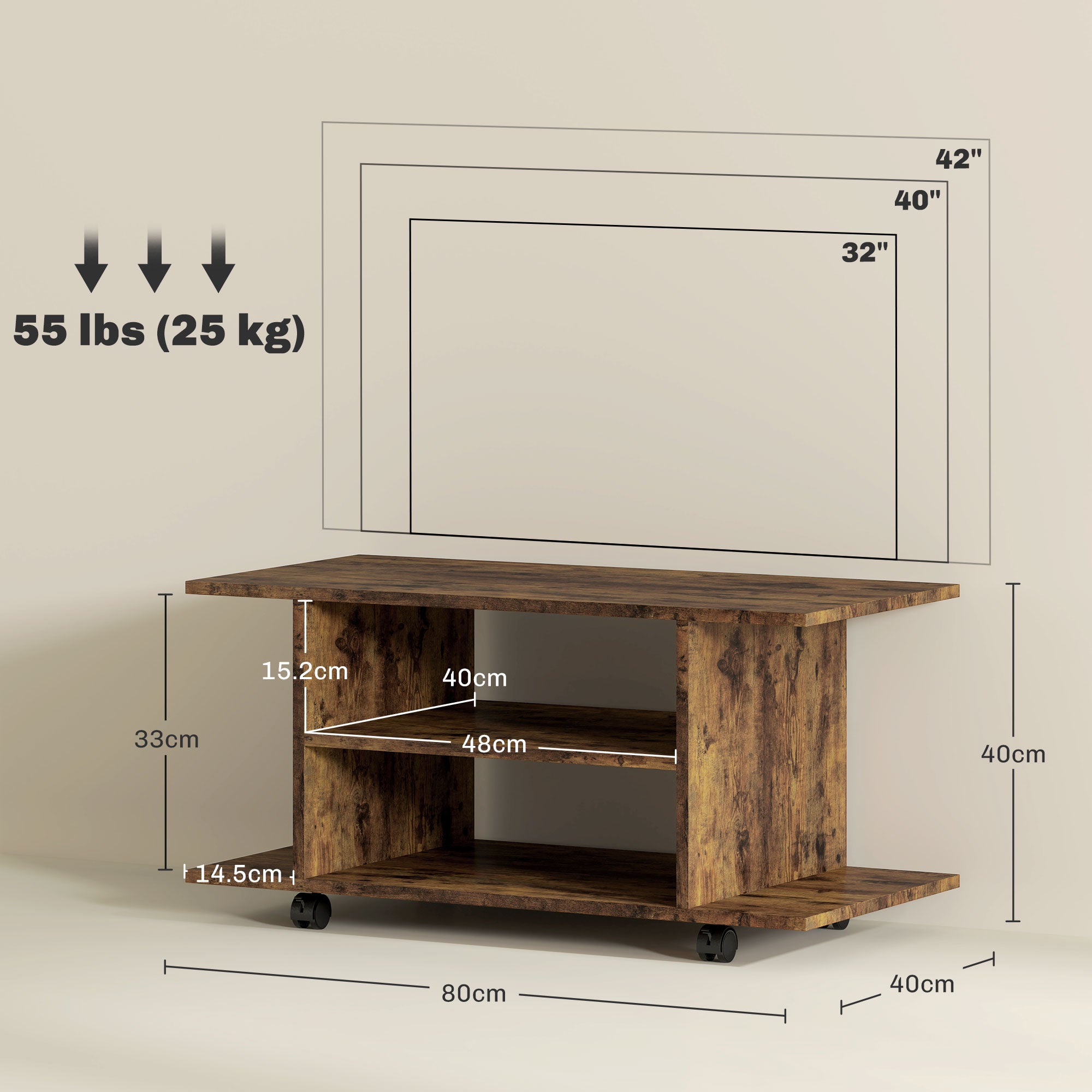 HOMCOM Modern TV Cabinet Stand Storage Shelves Table Mobile Bedroom Furniture Bookshelf Bookcase Rustic Brown - North Peak Garden Furniture