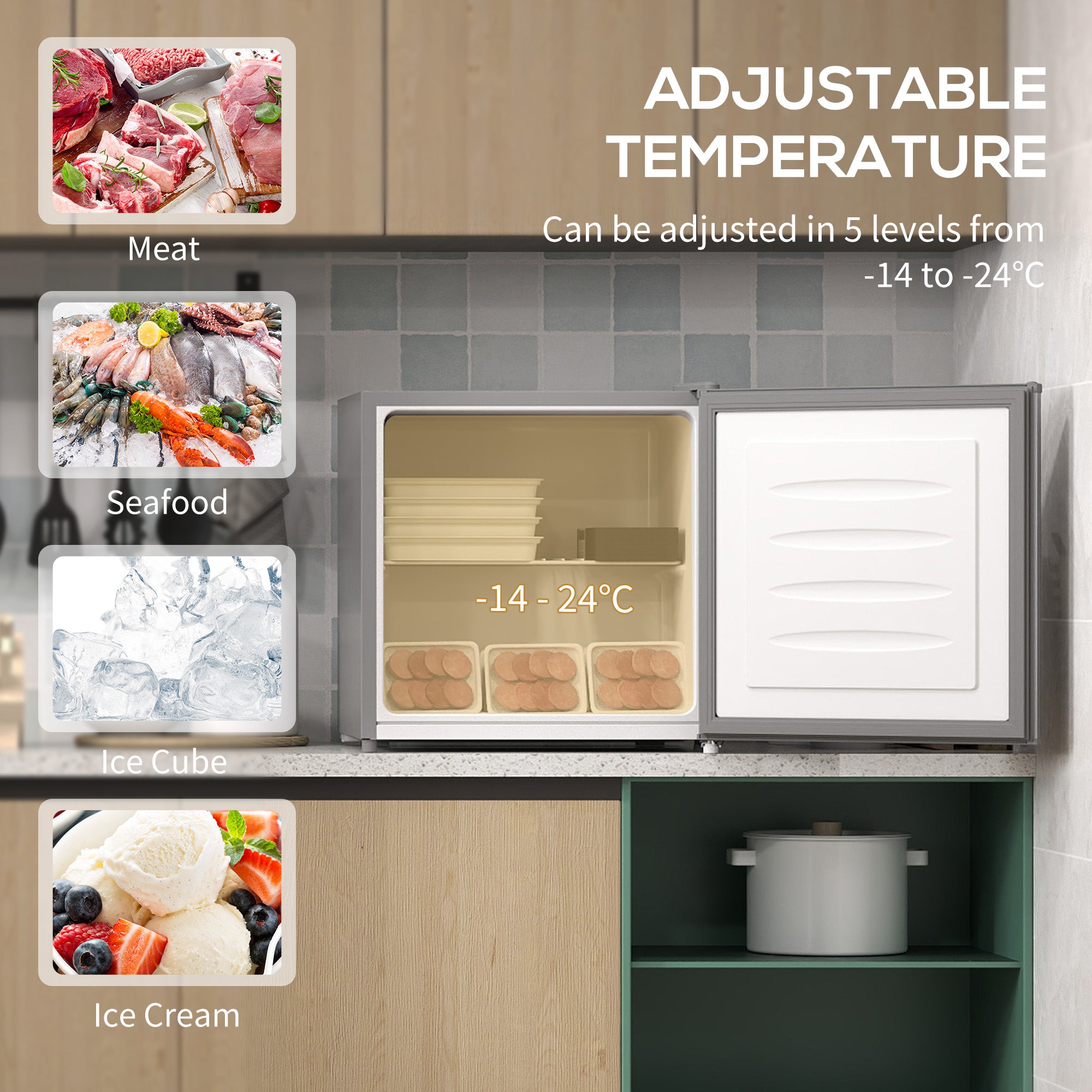 HOMCOM 35L Mini Freezer, -24℃ to -14℃ Temperature - Grey - North Peak Garden Furniture