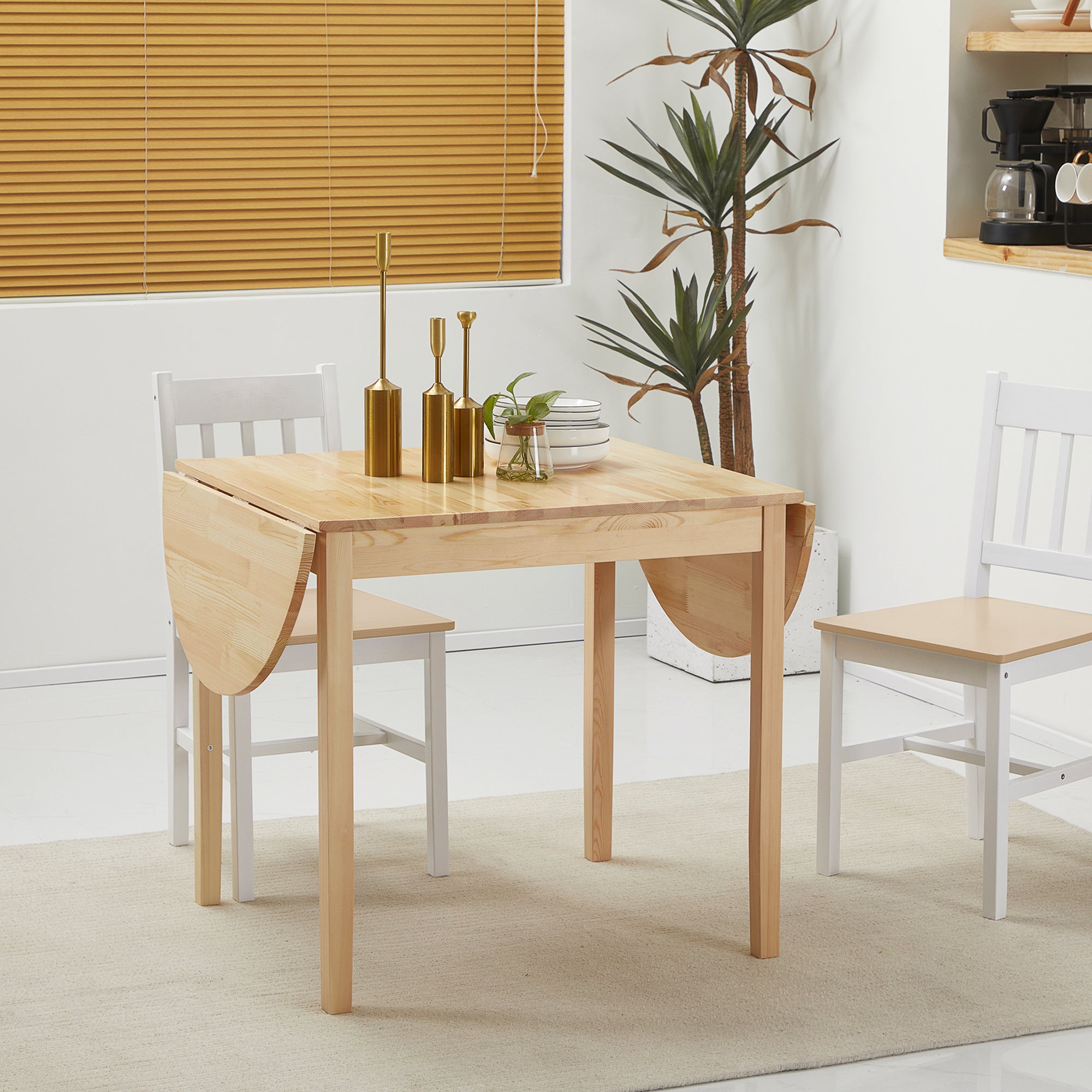 HOMCOM 4-6 Person Wooden Drop-Leaf Table - Natural Finish - North Peak Garden Furniture