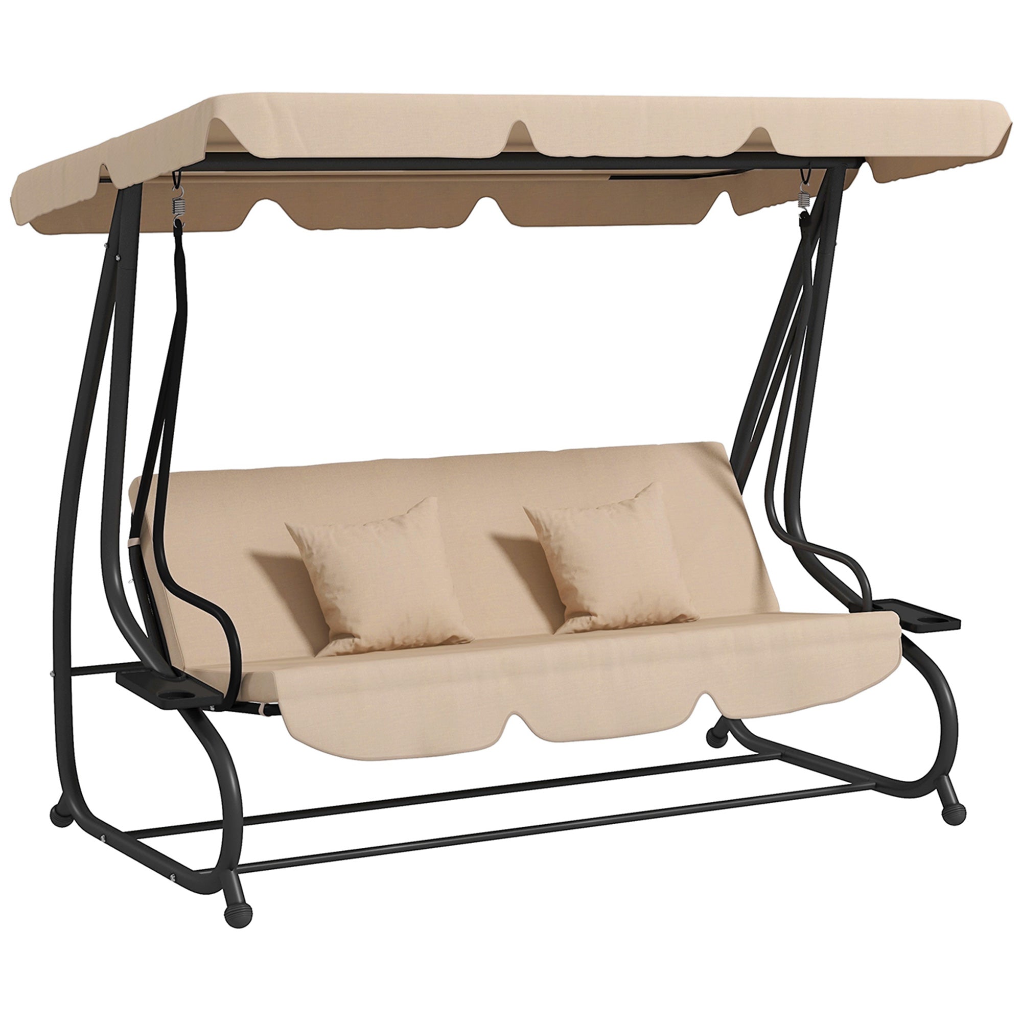 Outsunny Three-Person garden Swing Chair, with Adjustable Canopy - Light Brown