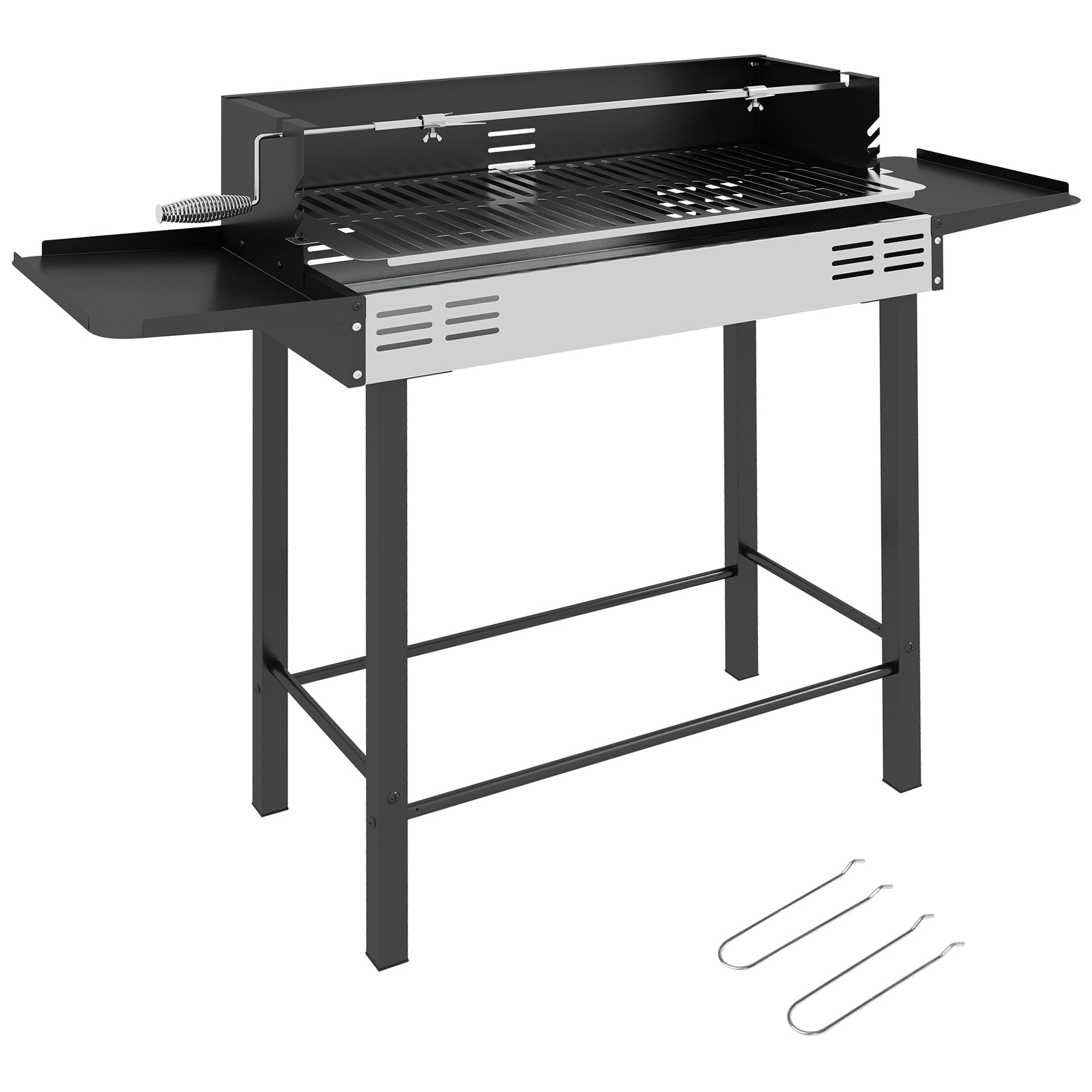 Outsunny BBQ Rotisserie Grill Roaster Charcoal Spit Roasting Machine for Chicken Turkey with 3-Level Grill Grate, Side Shelves - North Peak Garden Furniture