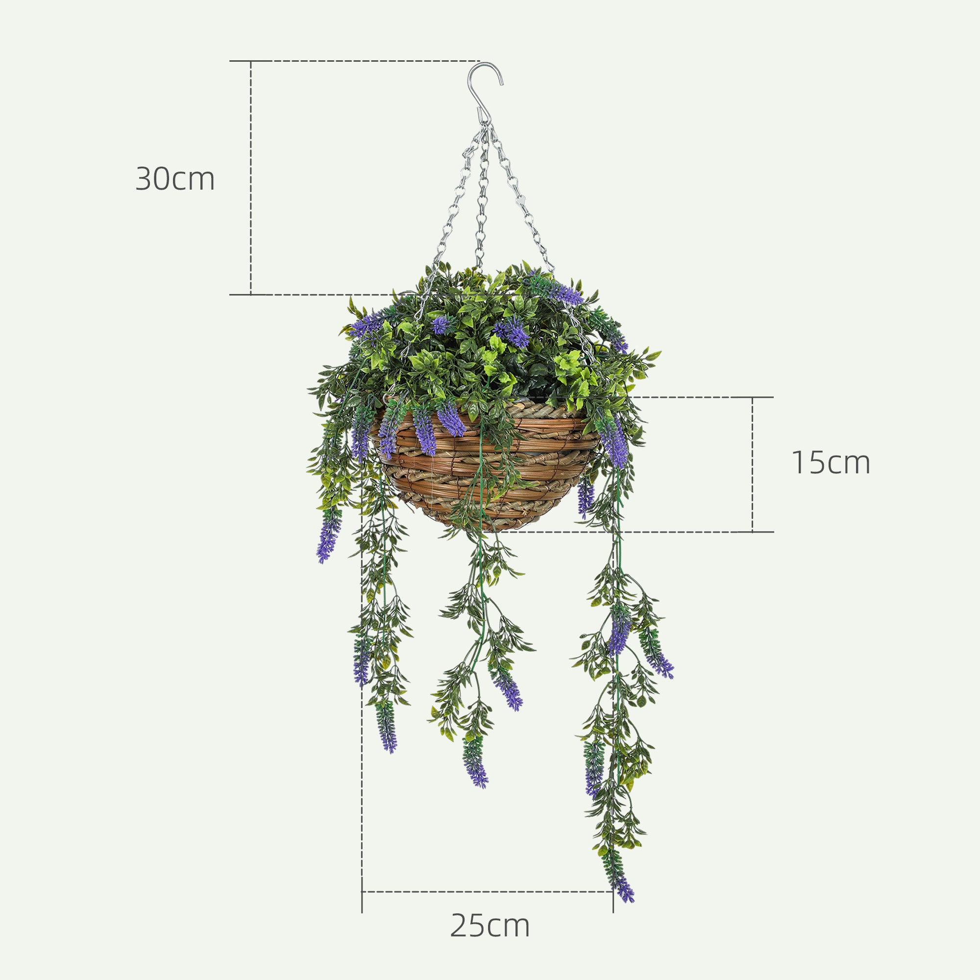 HOMCOM Set of 2 Decorative Artificial Plants, Faux Silk Lavender Flowers in Hanging Baskets, Fake Plants for Home Indoor Outdoor Decor, Purple - North Peak Garden Furniture