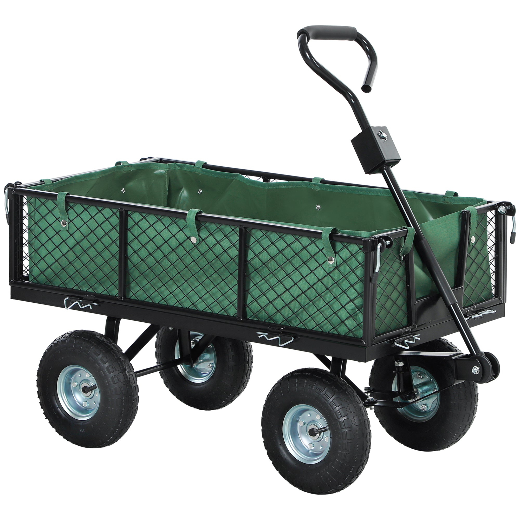 Outsunny 114L Steel Frame Garden Cart Trolley - Green - North Peak Garden Furniture