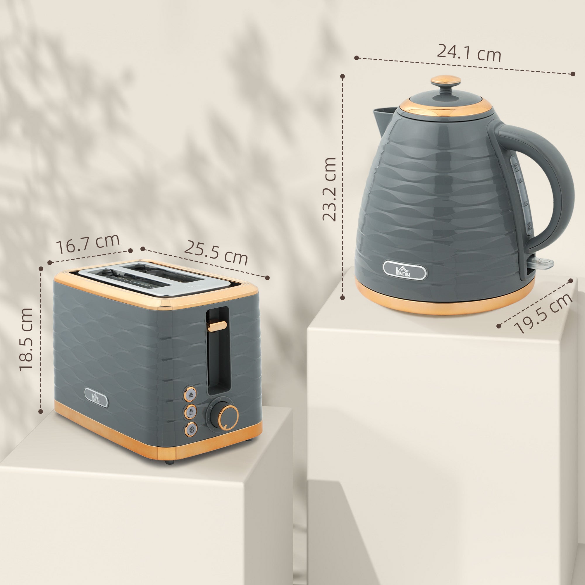 HOMCOM 3000W 1.7L Rapid Boil Kettle & 2 Slice Toaster, Kettle and Toaster Set with 7 Browning Controls and Crumb Tray, Grey - North Peak Garden Furniture