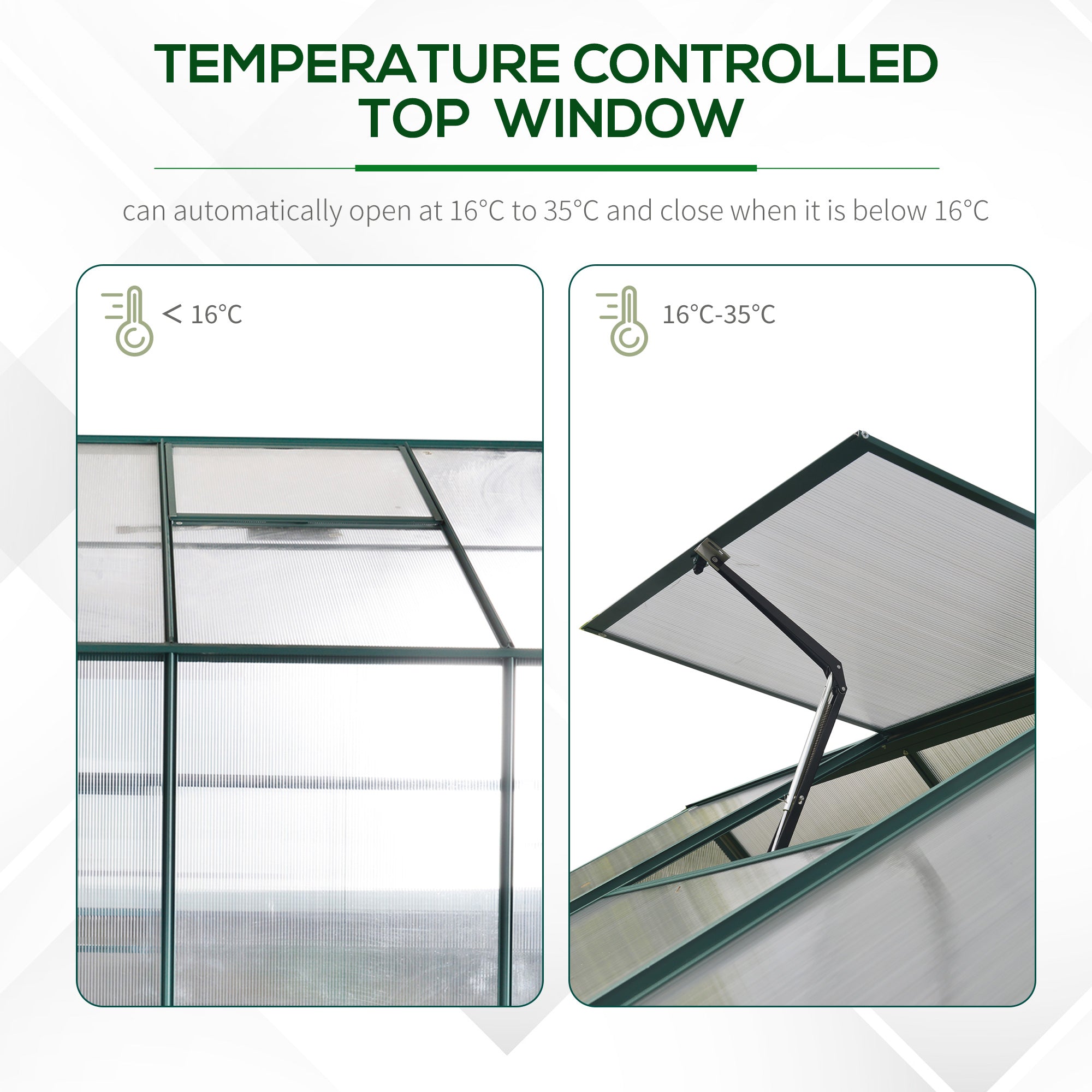 Outsunny Garden Walk-in Aluminium Greenhouse Polycarbonate with Plant Bed, Temperature Controlled Window, Foundation, 6 x 8ft - North Peak Garden Furniture