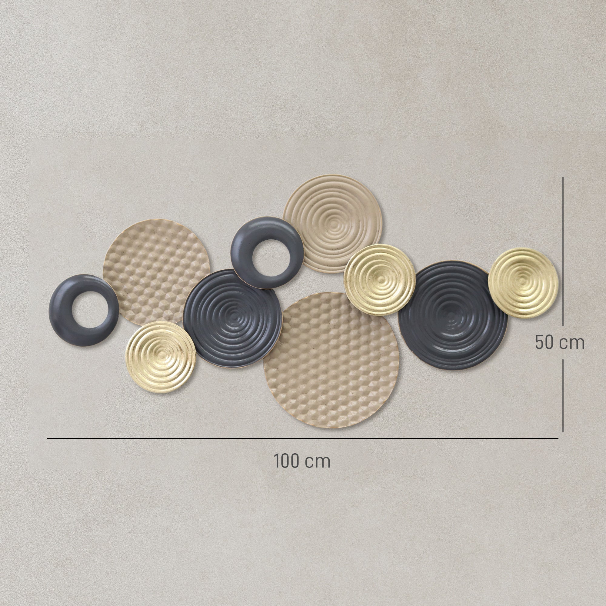 HOMCOM Metal Wall Art, Modern Hanging Wall Decor with Multi-Disc Design for Living Room Bedroom Dining Room